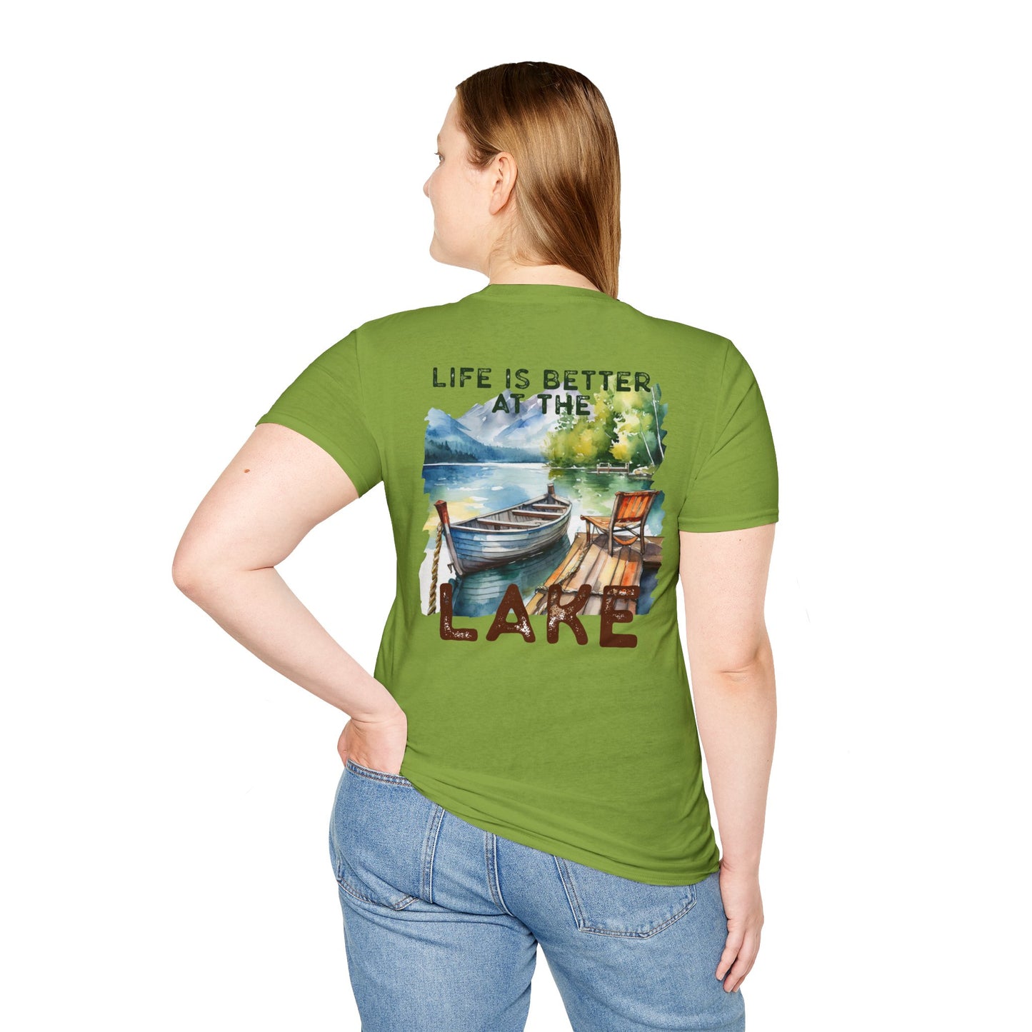 Lake Life T-Shirt — "Life Is Better at the Lake" Boat, Dock & Rocking Chair Design
