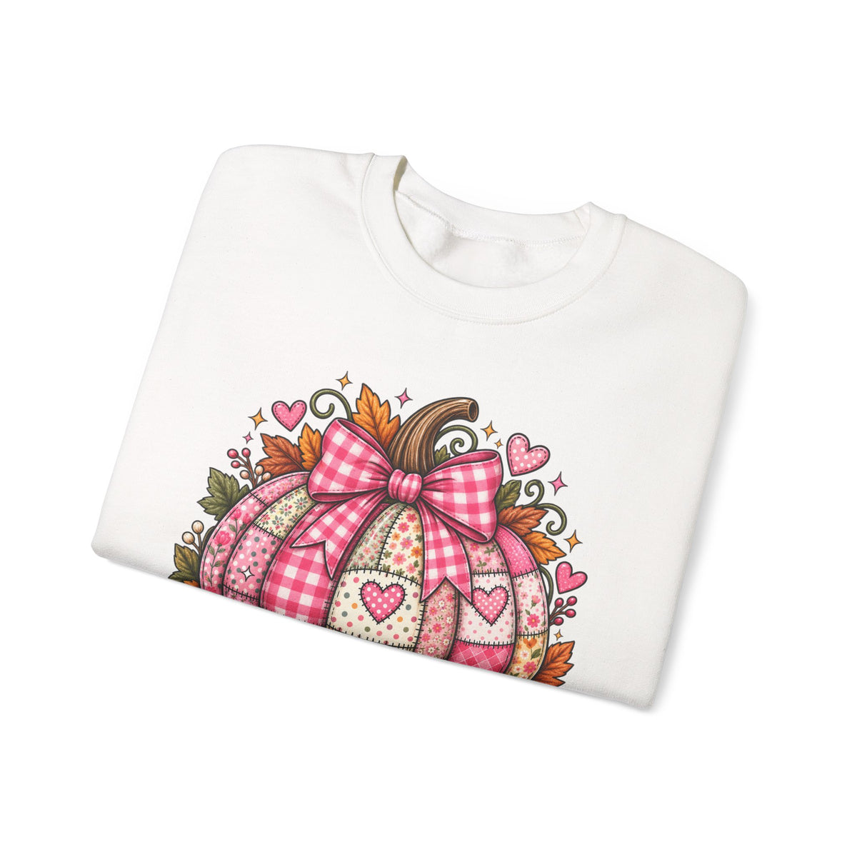 Hey Pumpkin Sweatshirt — Pink Plaid Pumpkin Crewneck for Fall & Valentine’s