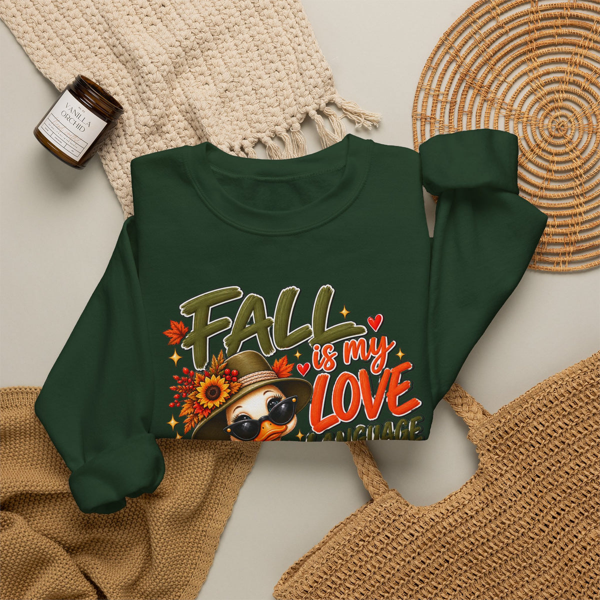 Fall Is My Love Language Sweatshirt — Cute Duck & Pumpkin Autumn Crewneck