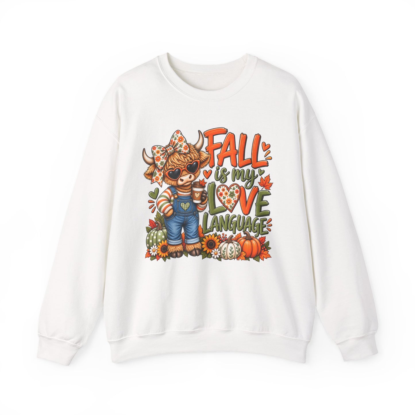 Fall Is My Love Language Sweatshirt — Cute Autumn Cow Graphic Crewneck