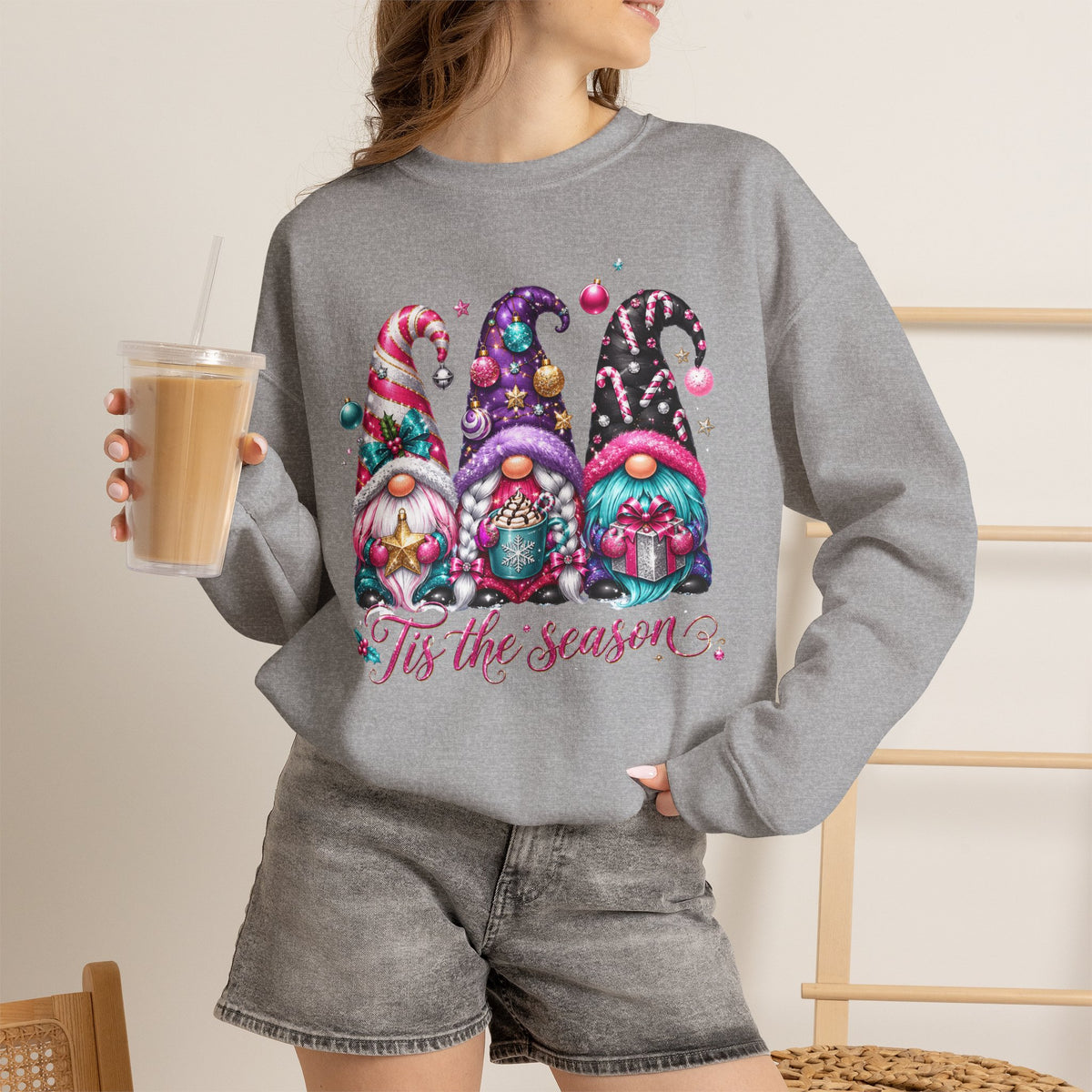 Christmas Gnome Sweatshirt - 'Tis the Season Holiday Crewneck