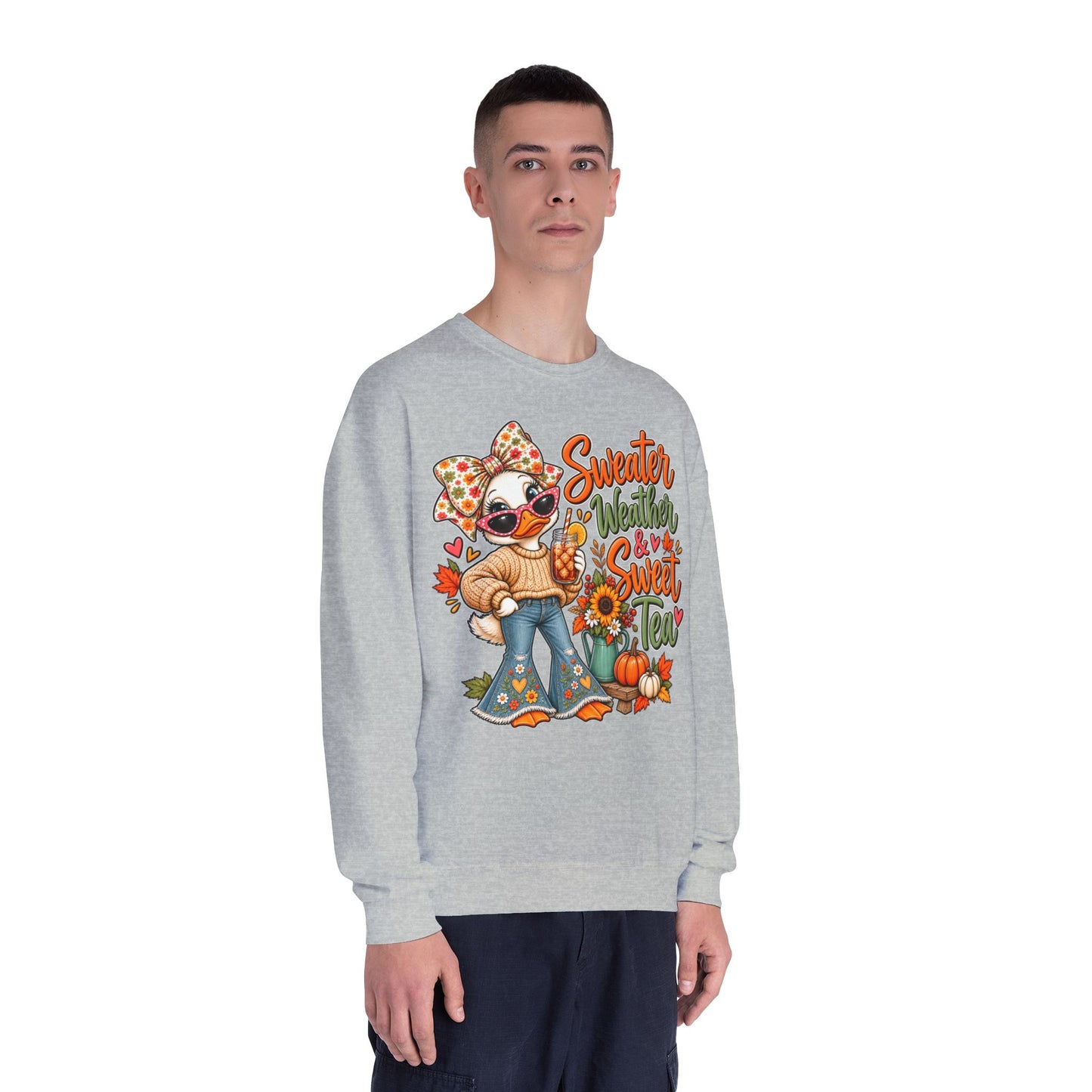 Fall Sweater Weather Crewneck Sweatshirt – Cute Pumpkin & Sunflower Graphic