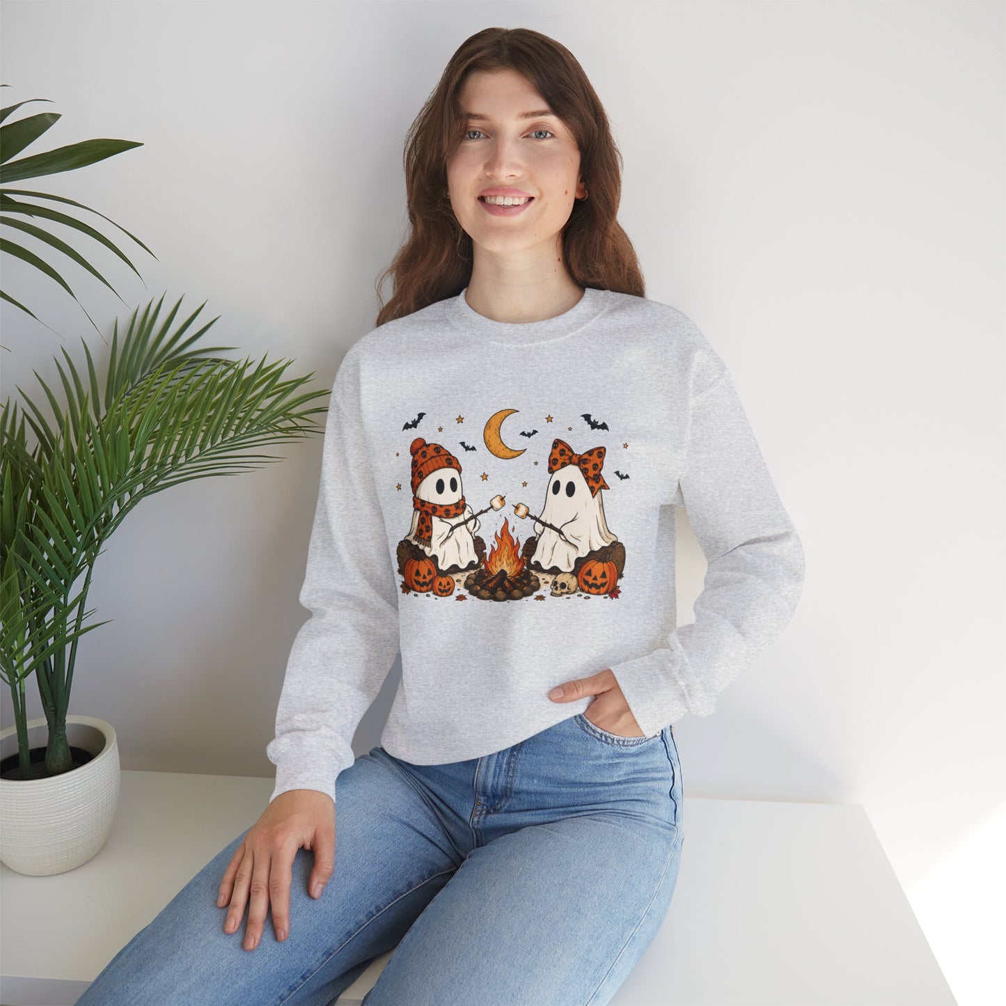 Halloween Ghost Campfire Sweatshirt – Cute Spooky Pumpkin Graphic Crewneck