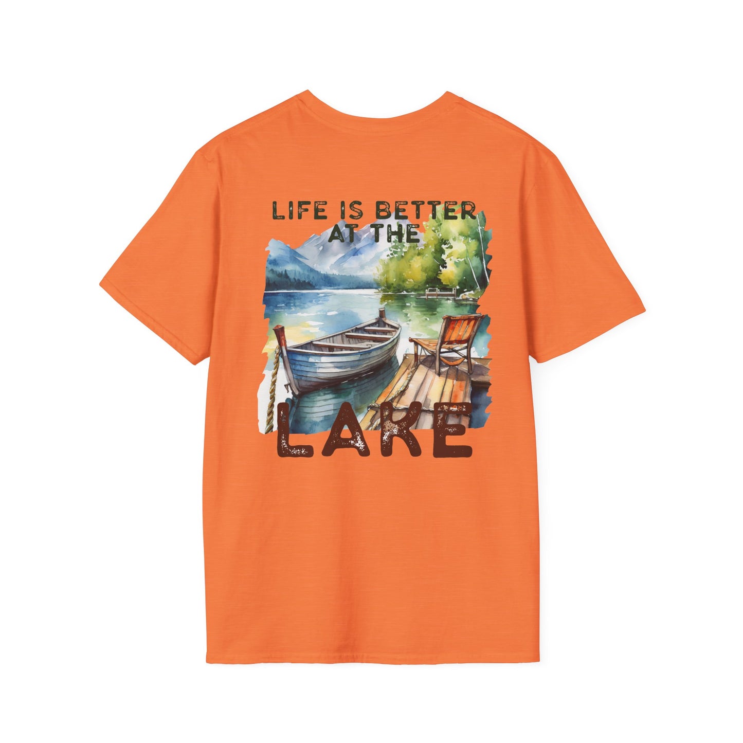Lake Life T-Shirt — "Life Is Better at the Lake" Boat, Dock & Rocking Chair Design