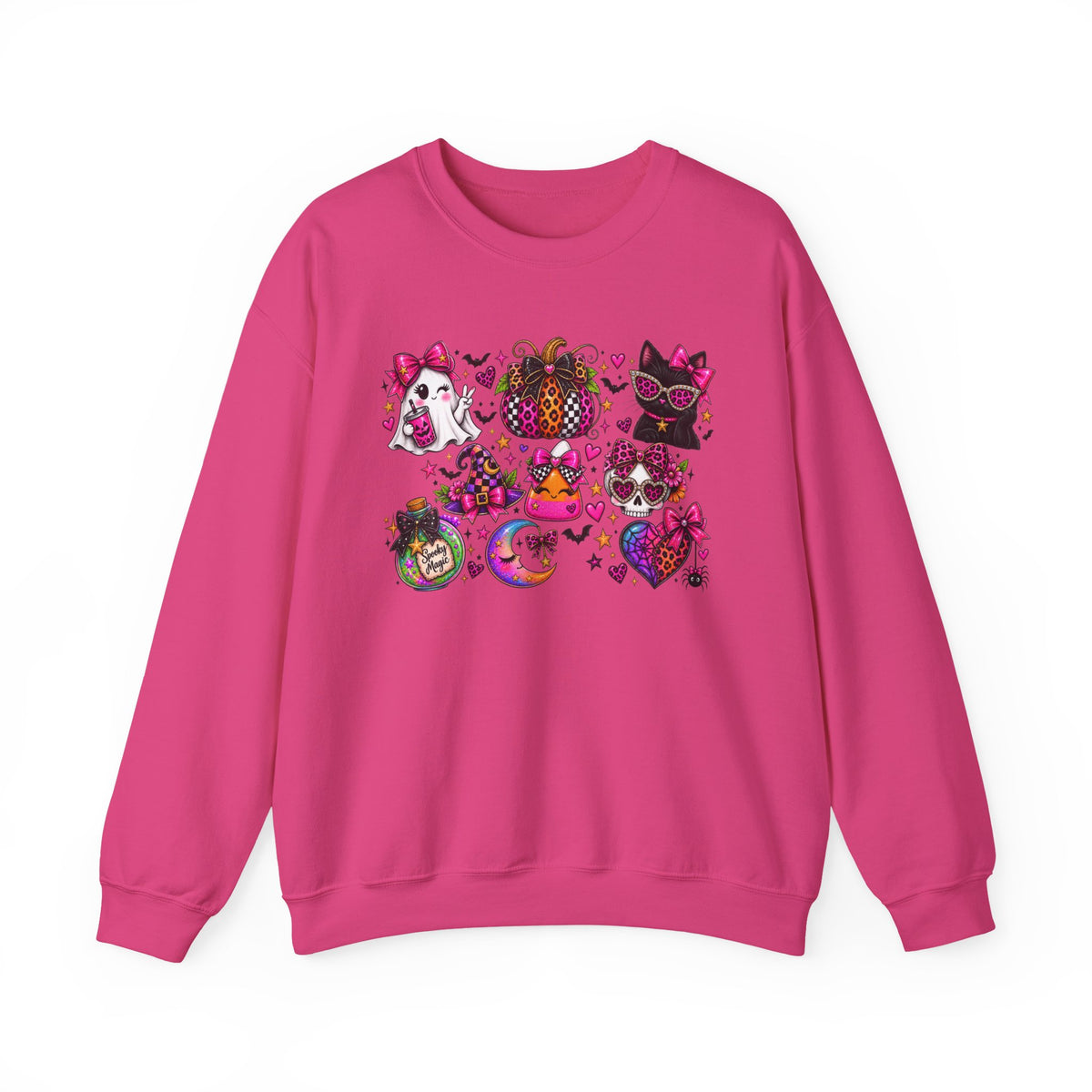 Halloween Cat & Pumpkin Crewneck Sweatshirt — Colorful Spooky Cute Design