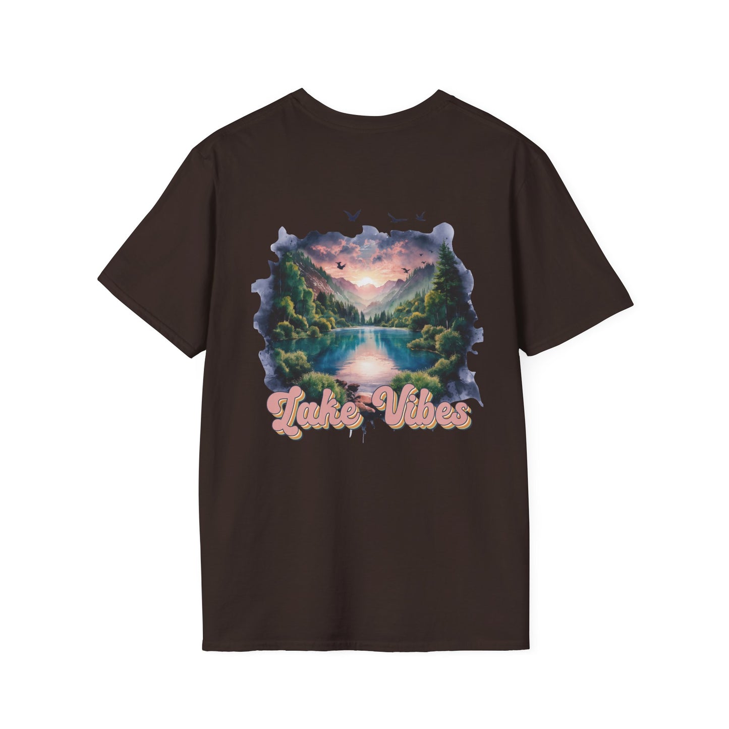 Lake Vibes T-Shirt — Pastel Scenic Watercolor Lake Tee