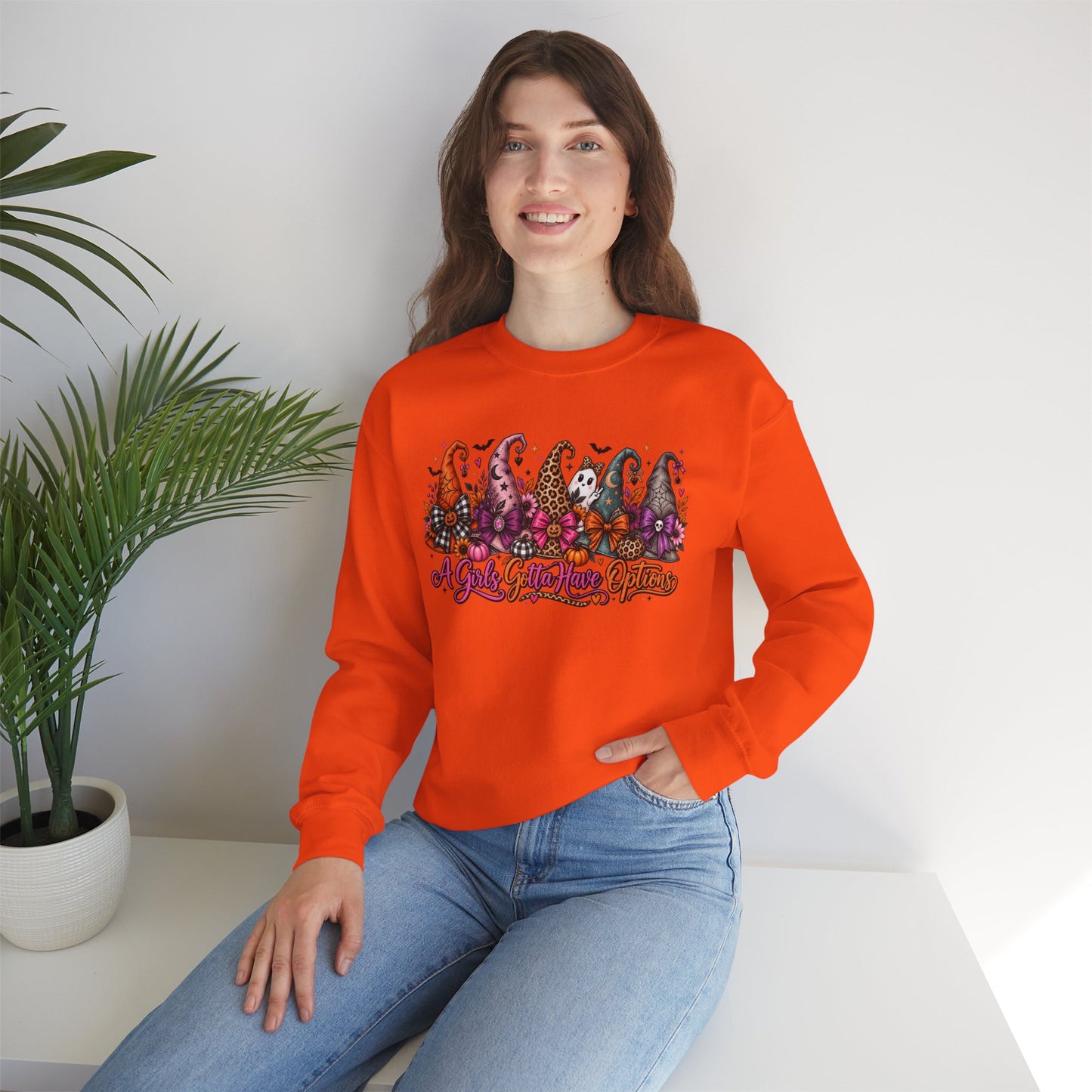 Witch Hat Harvest Crewneck Sweatshirt — Autumn Witch Hat Graphic