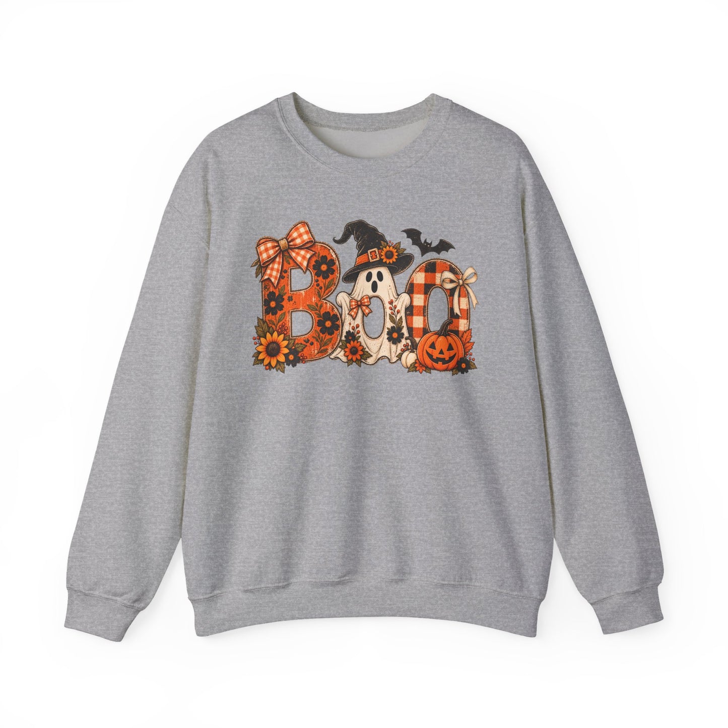 Halloween "Boo" Crewneck Sweatshirt — Cute Pumpkin & Ghost Fall Pullover