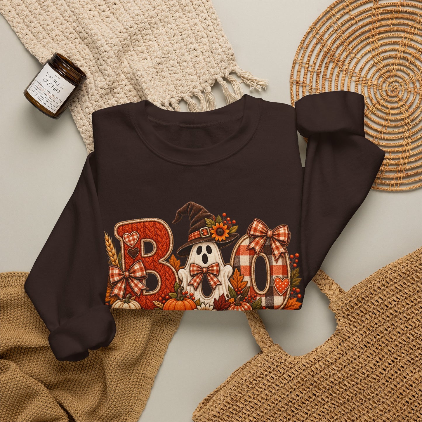 Halloween 'Boo' Crewneck Sweatshirt — Cute Autumn Ghost Pumpkin Design