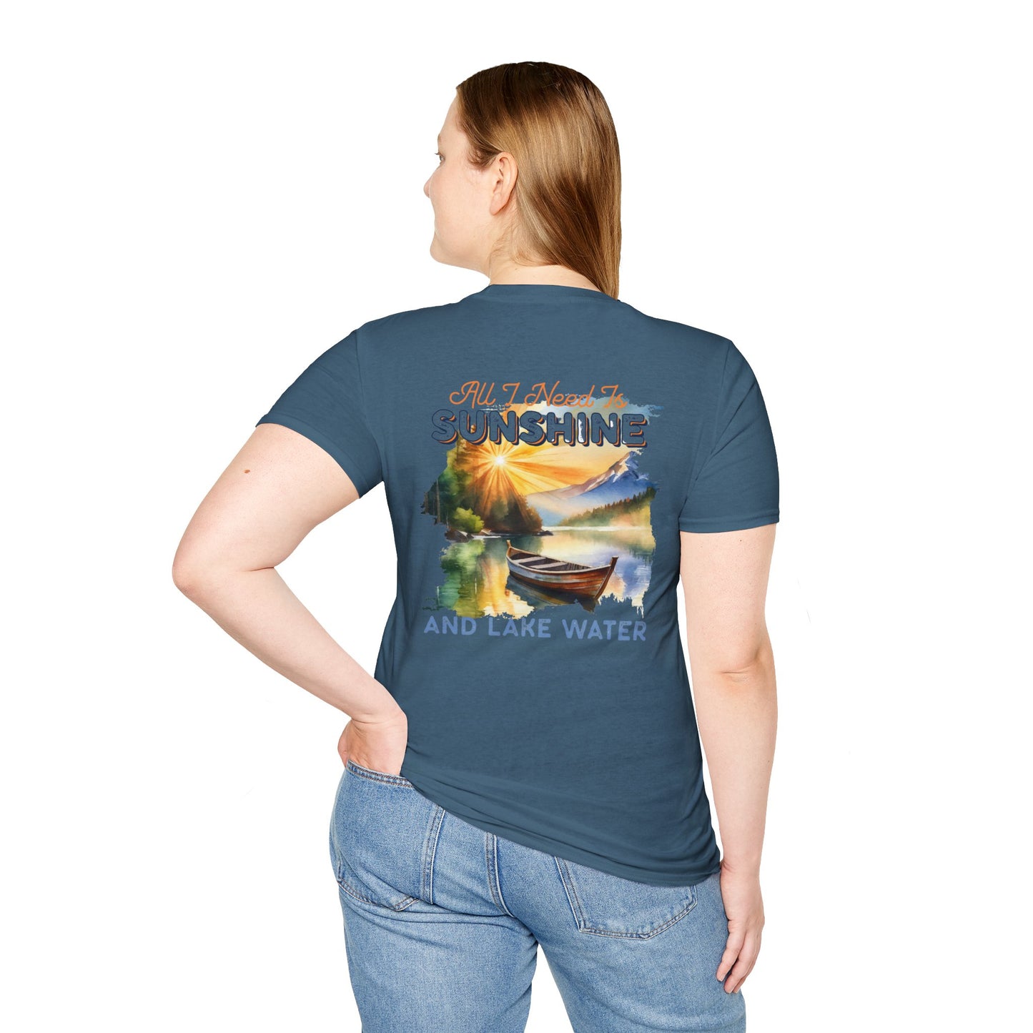 Sunshine & Lake Water Sunset T-Shirt — Boat on Lake View