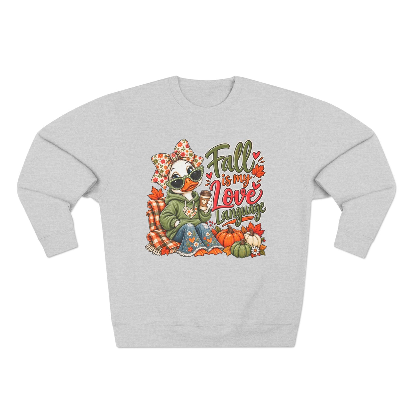 Fall Is My Love Language Sweatshirt — Cozy Autumn Duck Design with Pumpkins