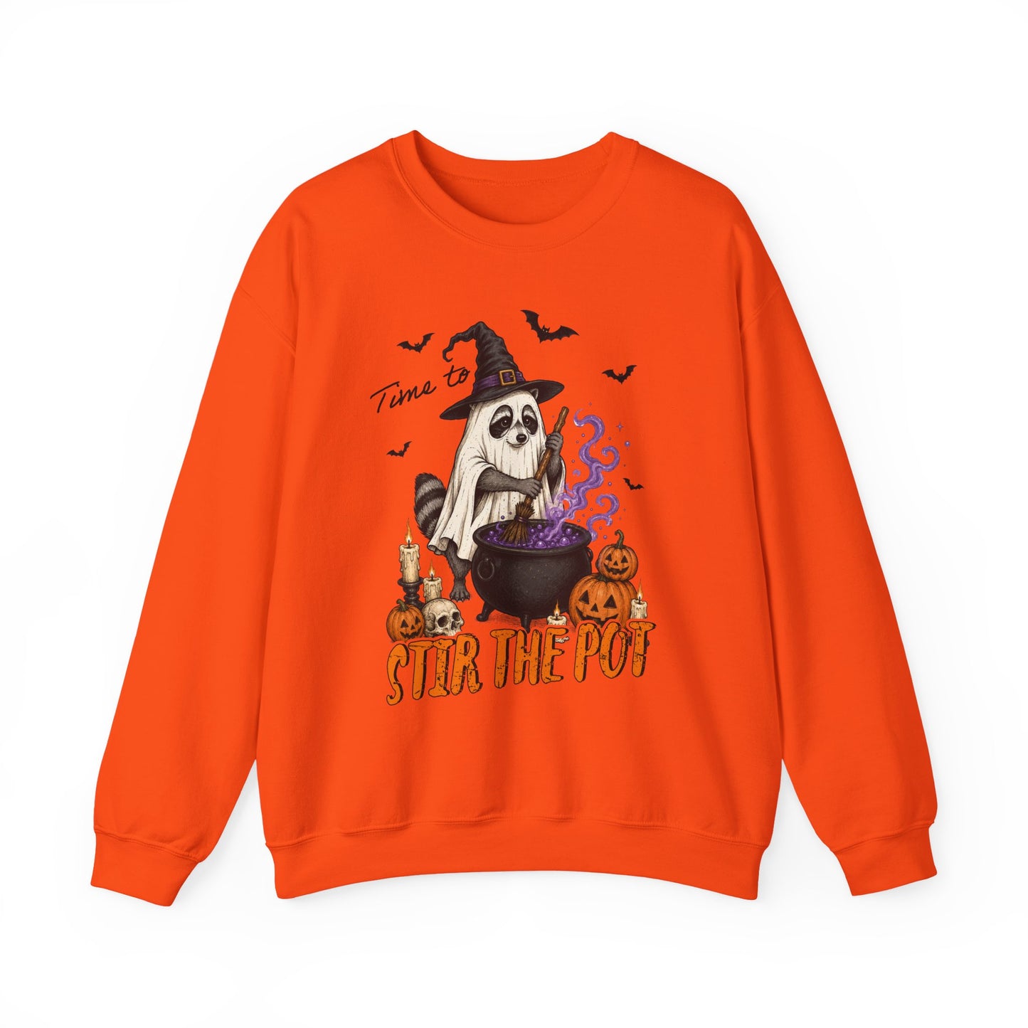 Sweatshirt — "Stir the Pot" Witch Raccoon Halloween Crewneck