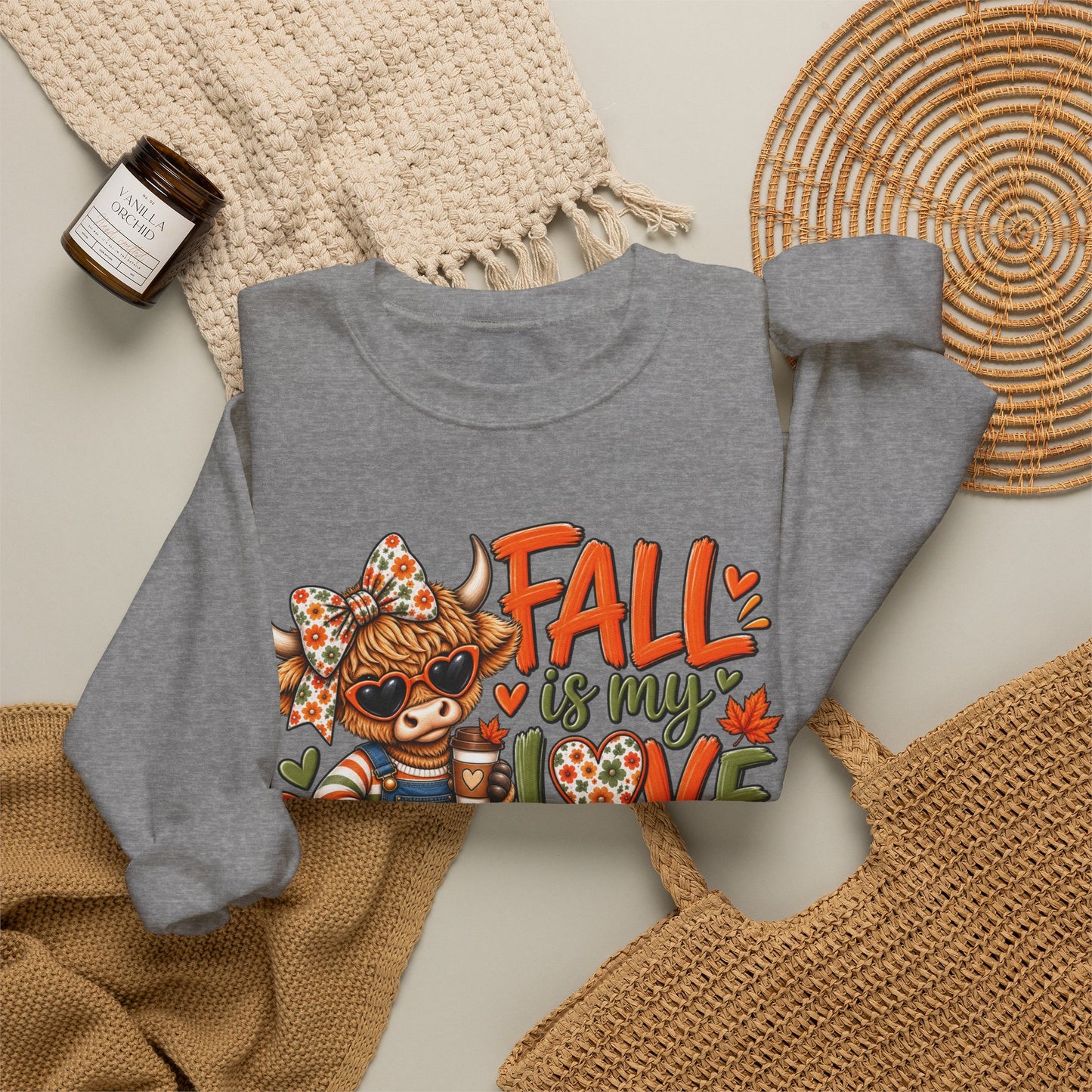 Fall Is My Love Language Sweatshirt — Cute Autumn Cow Graphic Crewneck