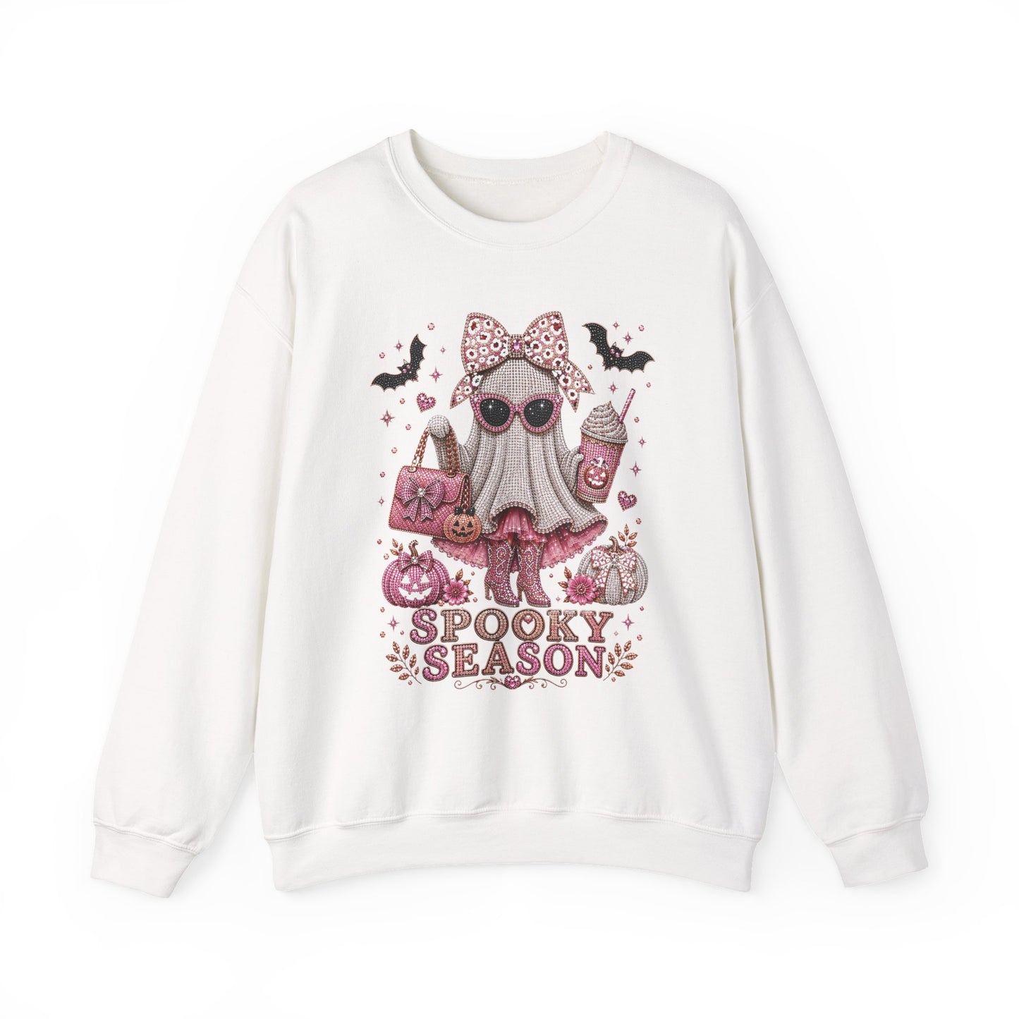 Spooky Season Ghost Crewneck Sweatshirt — Cute Pink Halloween Graphic