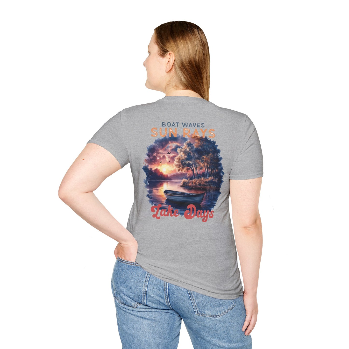 Lake Days Sunset Boat T-Shirt — Boat, Waves & Sun Rays