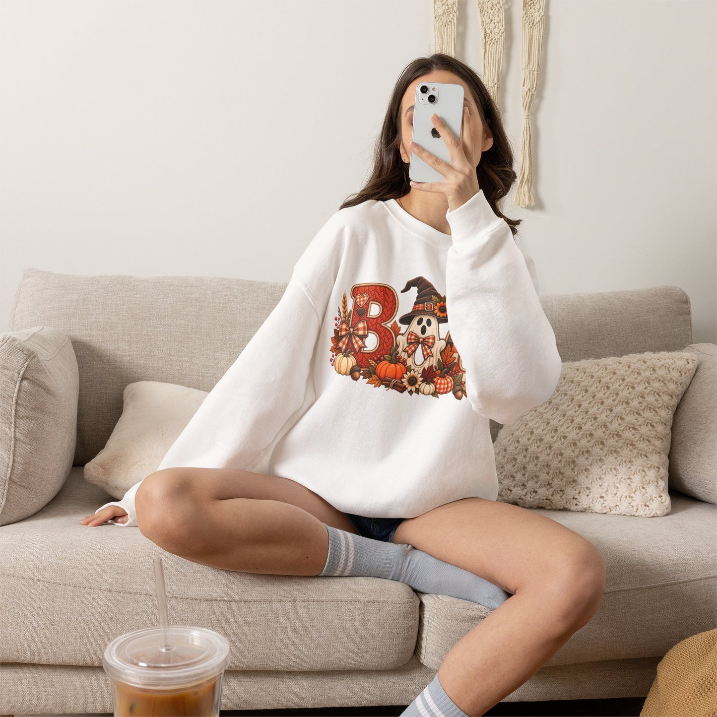 Halloween 'Boo' Crewneck Sweatshirt — Cute Autumn Ghost Pumpkin Design