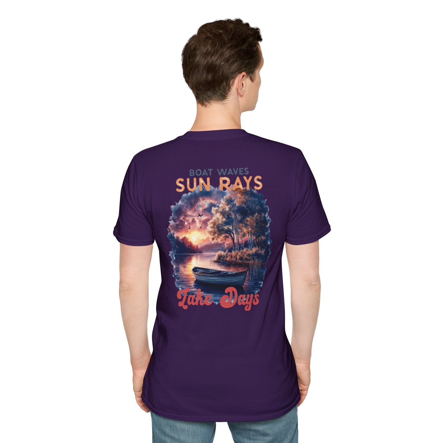 Lake Days Sunset Boat T-Shirt — Boat, Waves & Sun Rays