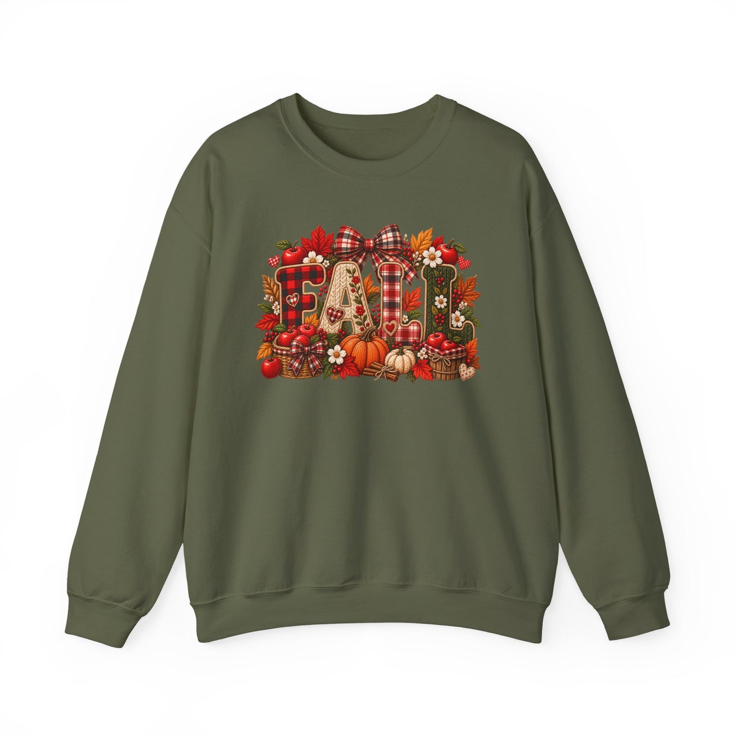 Fall Farmhouse Crewneck Sweatshirt — Pumpkin, Plaid & Autumn Decor Graphic