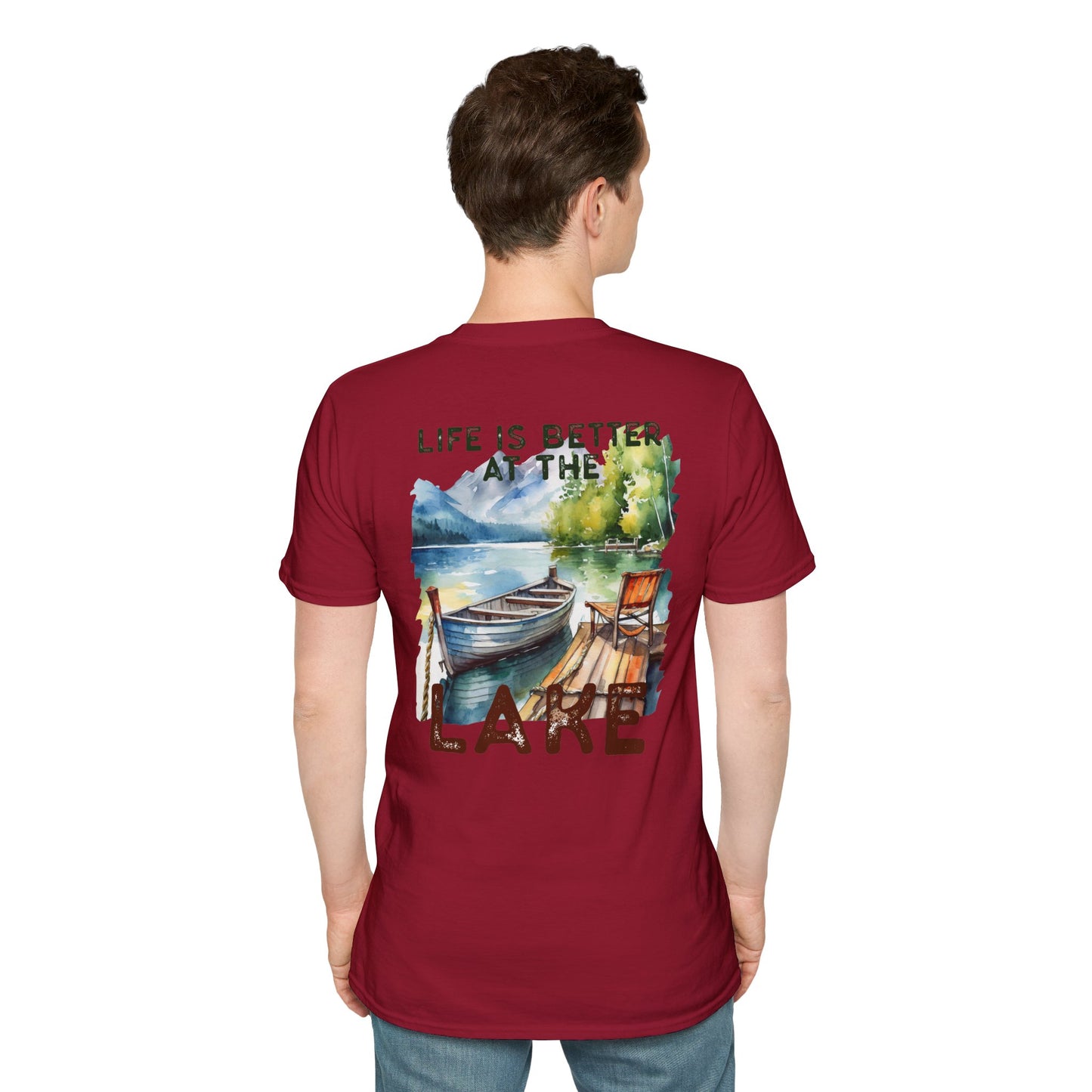 Lake Life T-Shirt — "Life Is Better at the Lake" Boat, Dock & Rocking Chair Design