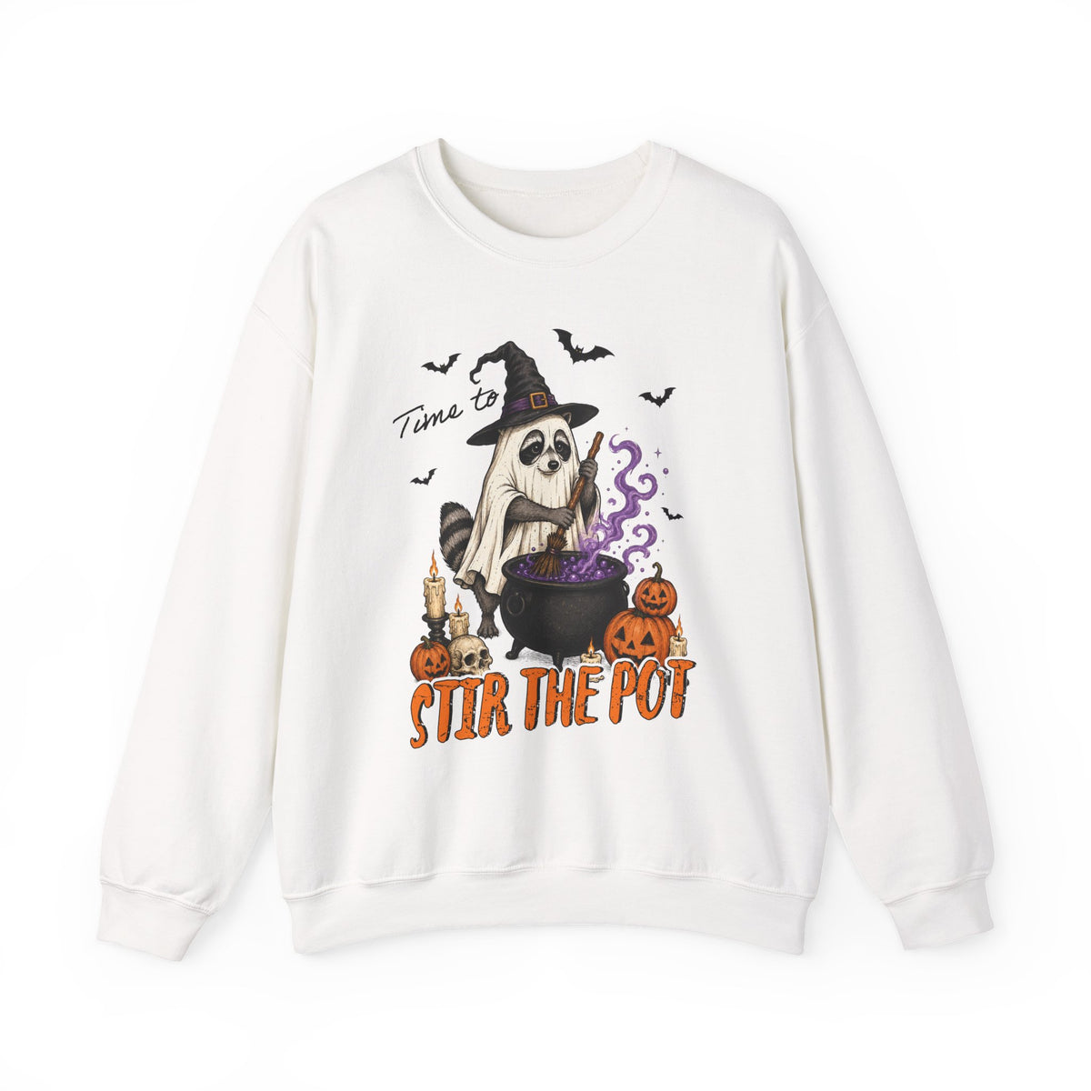Sweatshirt — "Stir the Pot" Witch Raccoon Halloween Crewneck