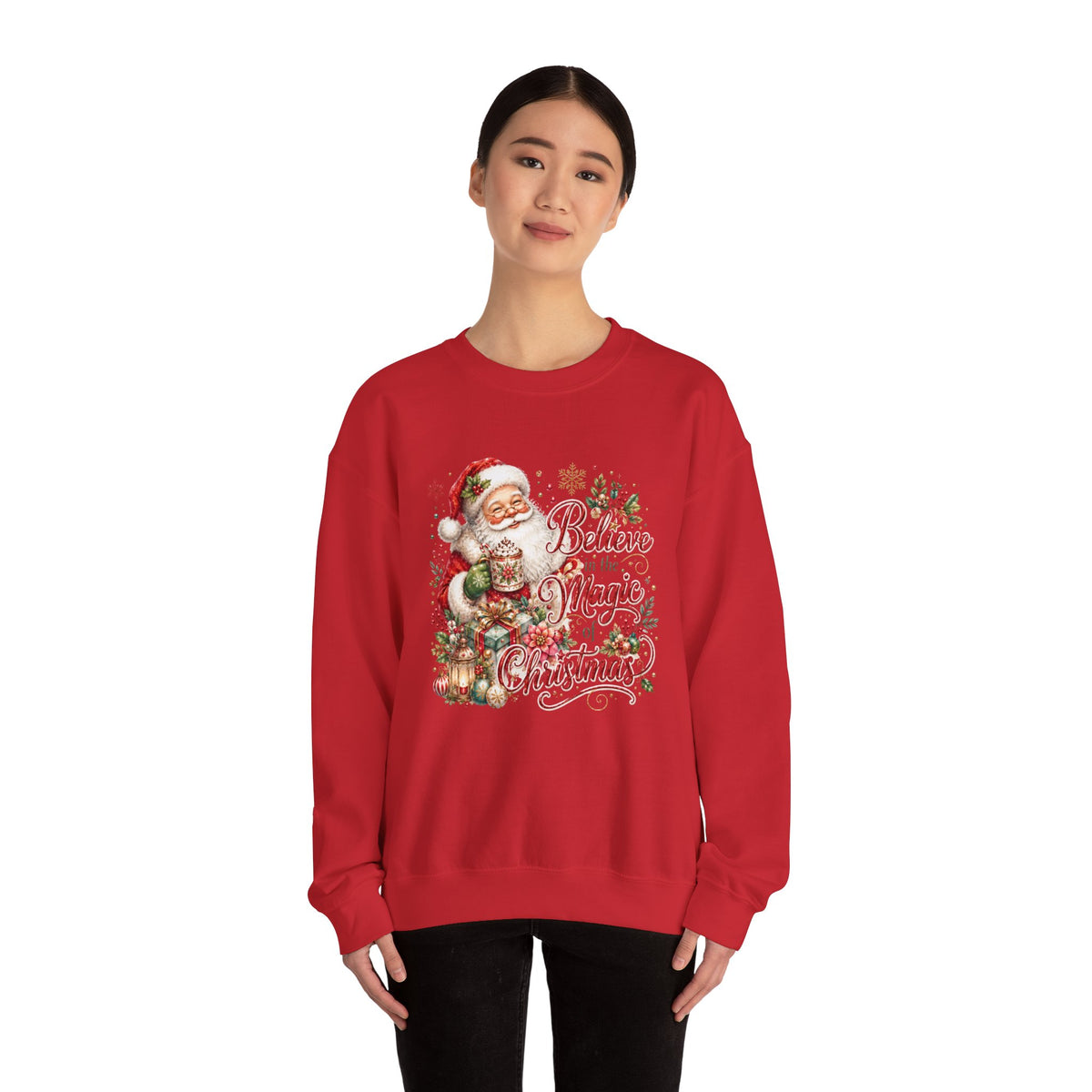 Believe in the Magic of Christmas Sweatshirt | Vintage Santa Christmas Crewneck for Women