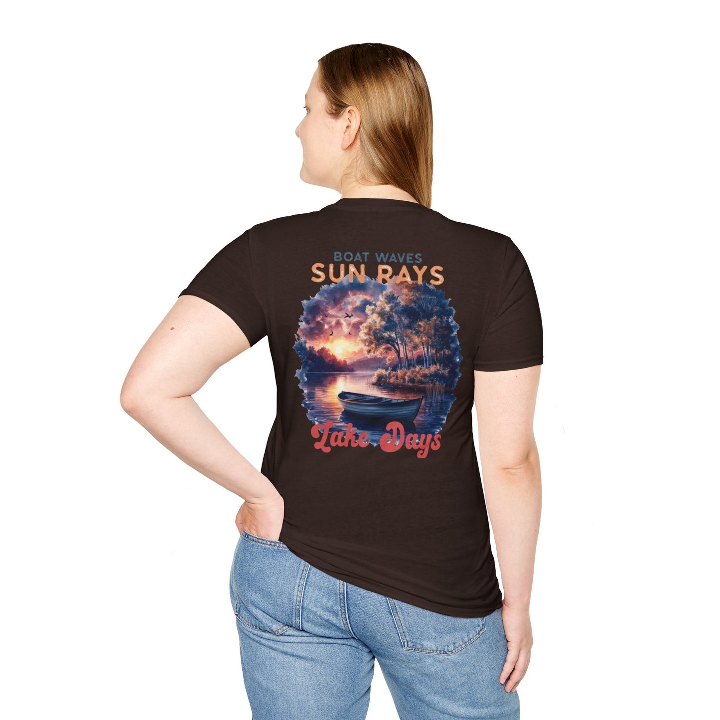 Lake Days Sunset Boat T-Shirt — Boat, Waves & Sun Rays