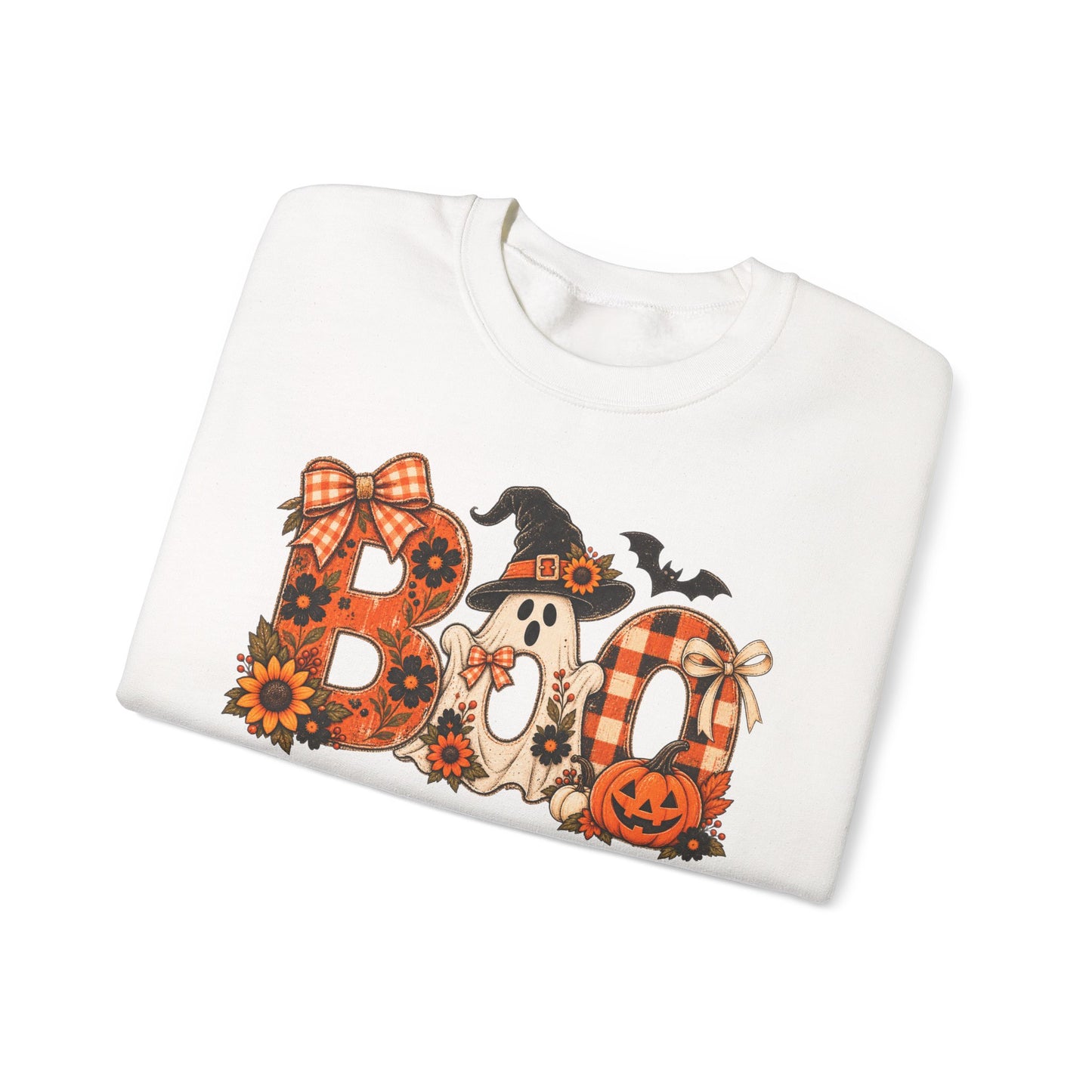 Halloween "Boo" Crewneck Sweatshirt — Cute Pumpkin & Ghost Fall Pullover