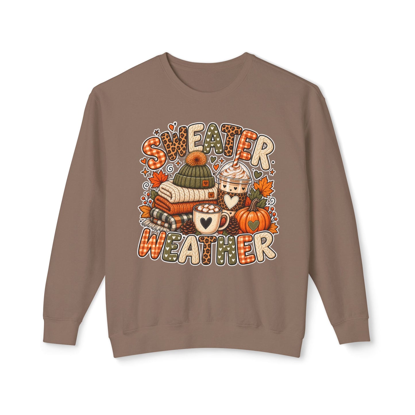 Sweater Weather Crewneck Sweatshirt – Cozy Fall Pumpkin & Hot Cocoa Graphic
