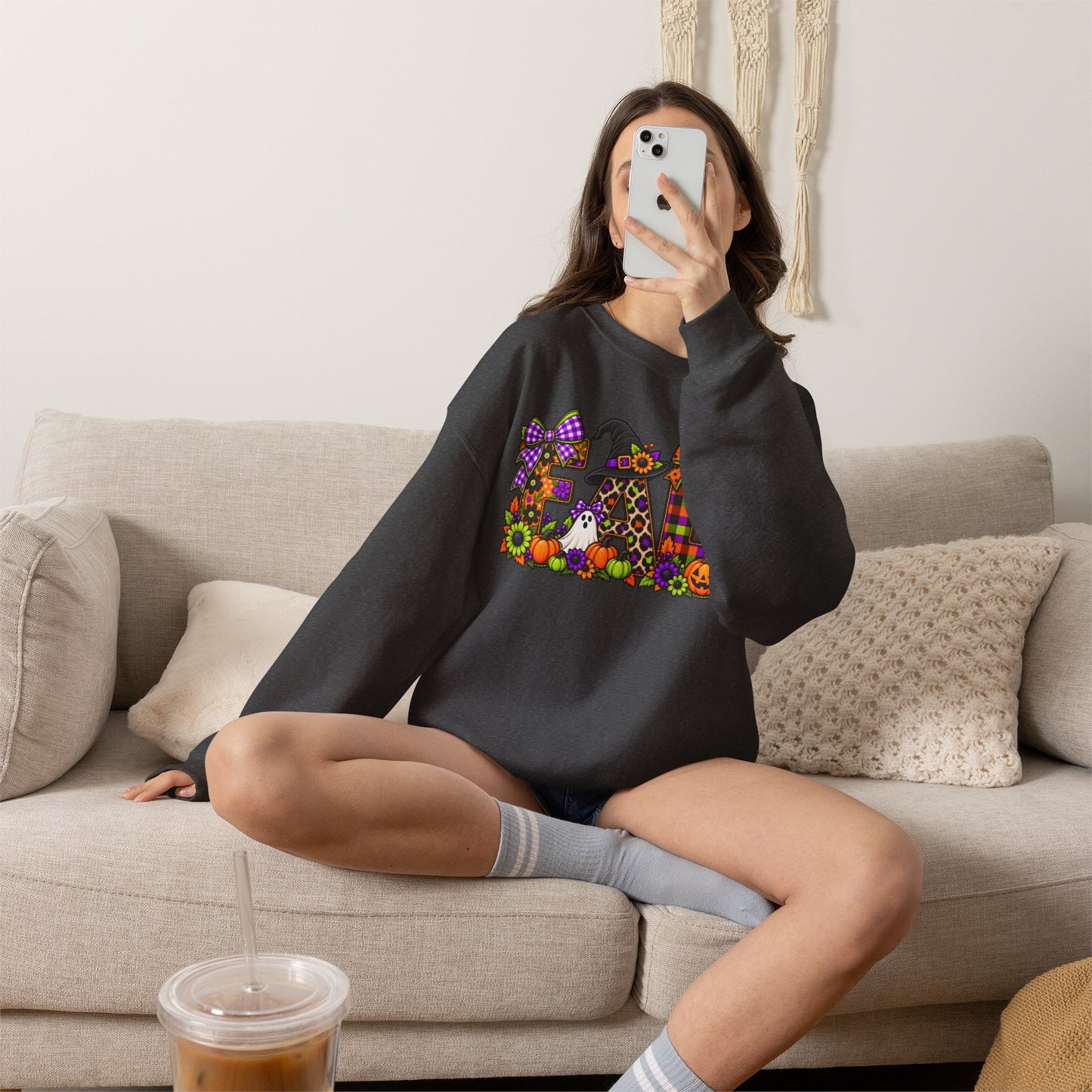 Halloween Fall Crewneck Sweatshirt — Cute Spooky Fall Graphic
