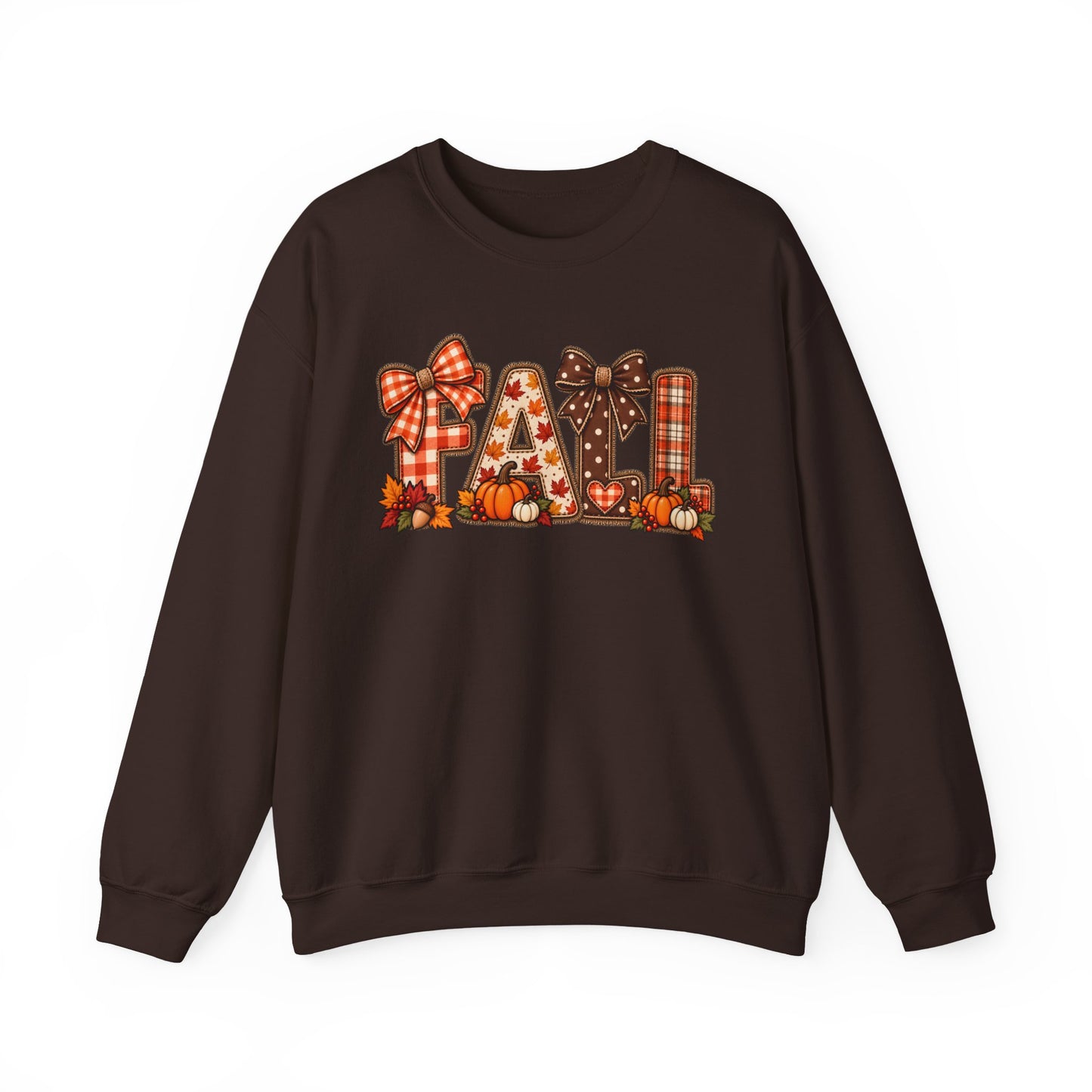 Fall Graphic Crewneck Sweatshirt — Plaid Pumpkin Autumn Design