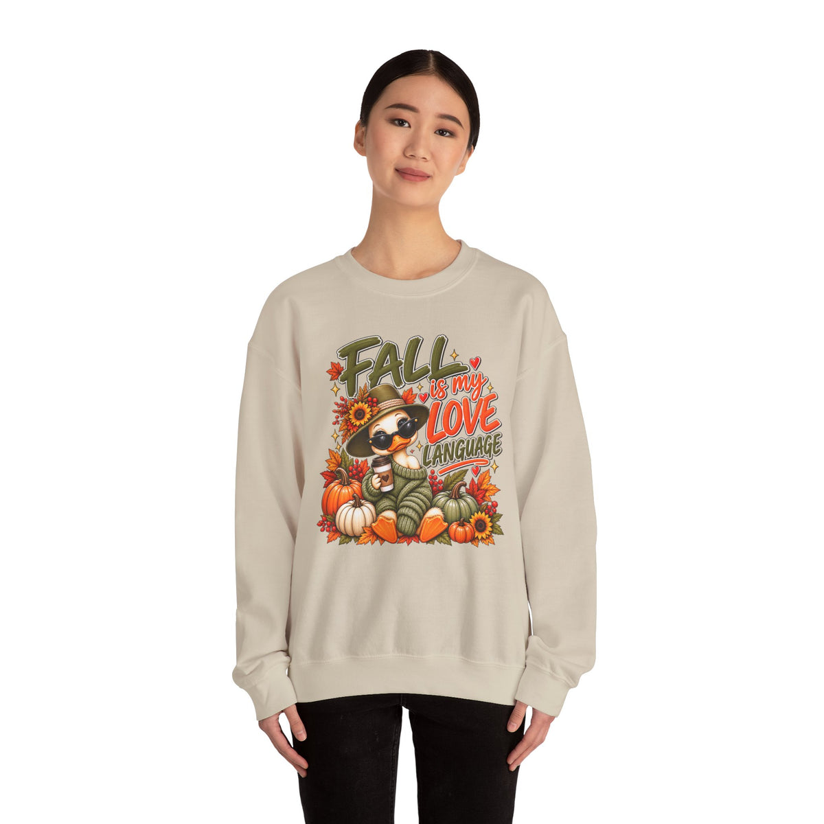 Fall Is My Love Language Sweatshirt — Cute Duck & Pumpkin Autumn Crewneck