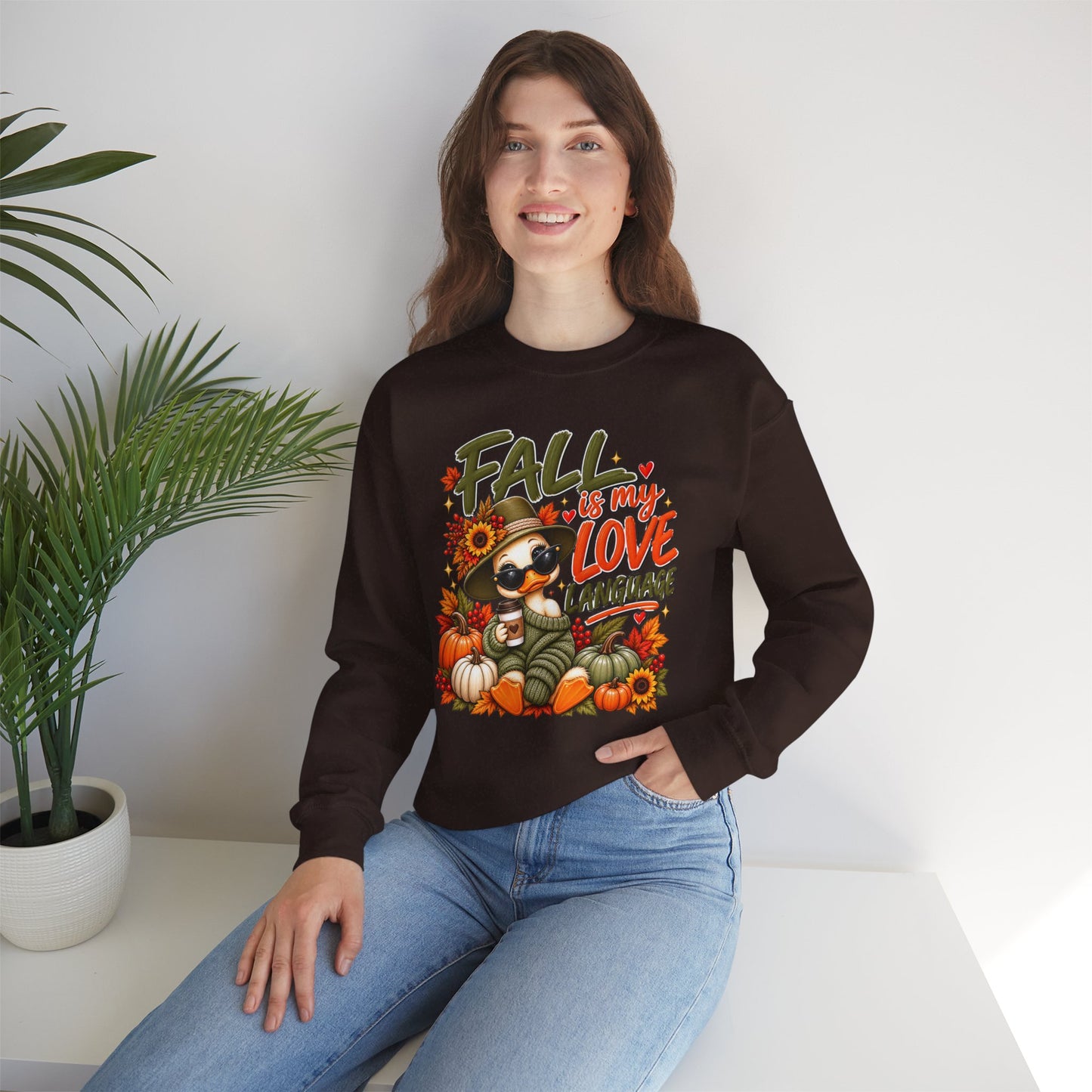 Fall Is My Love Language Sweatshirt — Cute Duck & Pumpkin Autumn Crewneck