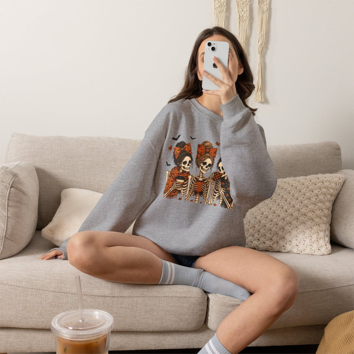 Skeleton Sisters Crewneck Sweatshirt — Halloween Day of the Dead Gothic Graphic