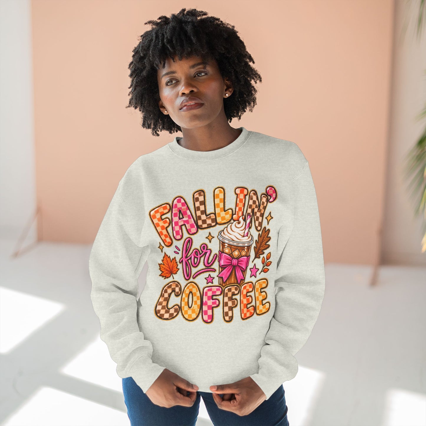 Falling for Coffee Sweatshirt | Fall Coffee Illustration, Leaves, Whipped Cream
