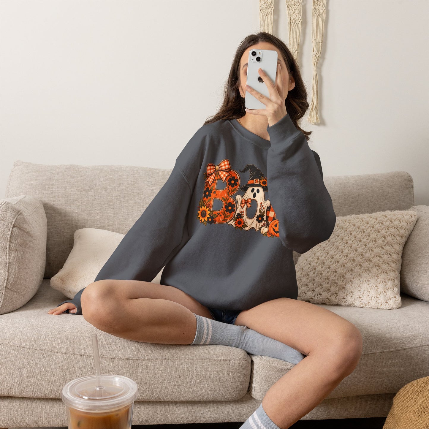Halloween "Boo" Crewneck Sweatshirt — Cute Pumpkin & Ghost Fall Pullover