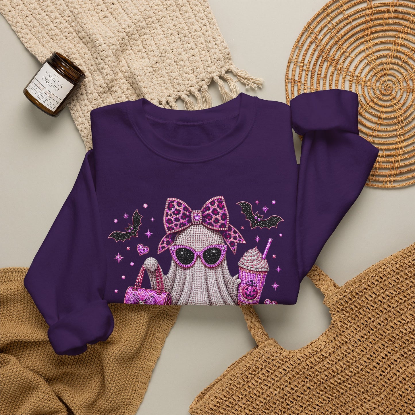 Spooky Season Ghost Crewneck Sweatshirt — Cute Pink Halloween Graphic