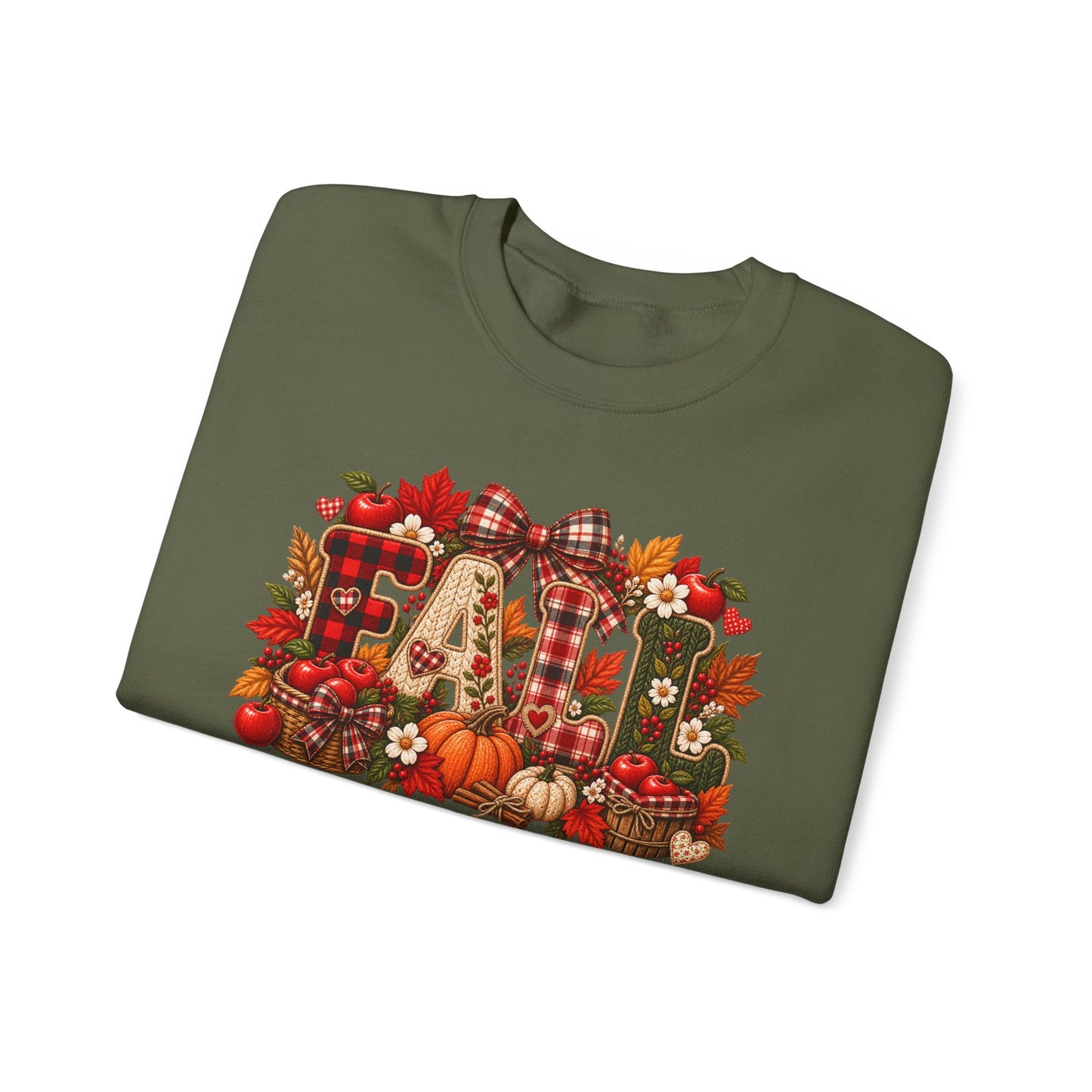 Fall Farmhouse Crewneck Sweatshirt — Pumpkin, Plaid & Autumn Decor Graphic
