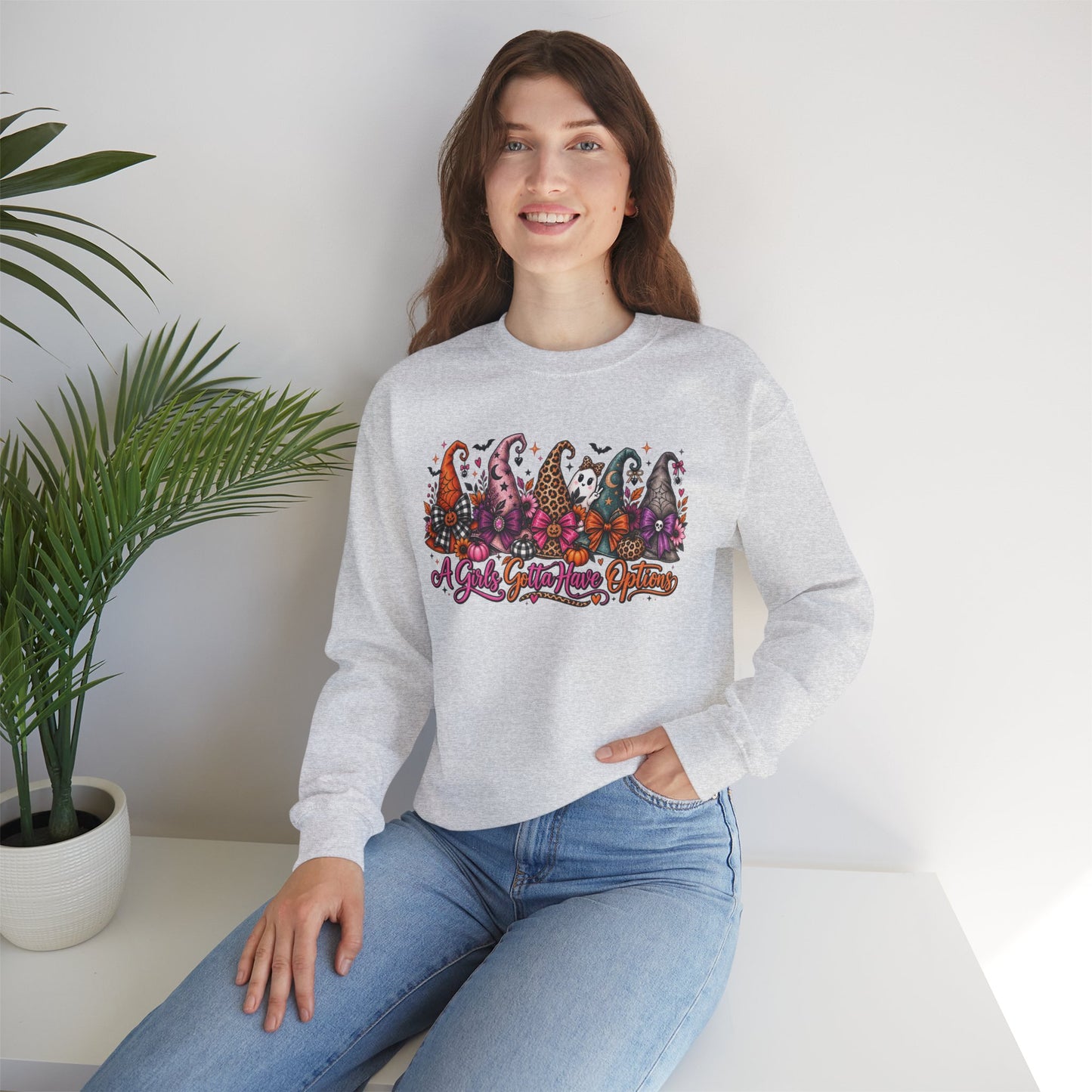 Witch Hat Harvest Crewneck Sweatshirt — Autumn Witch Hat Graphic