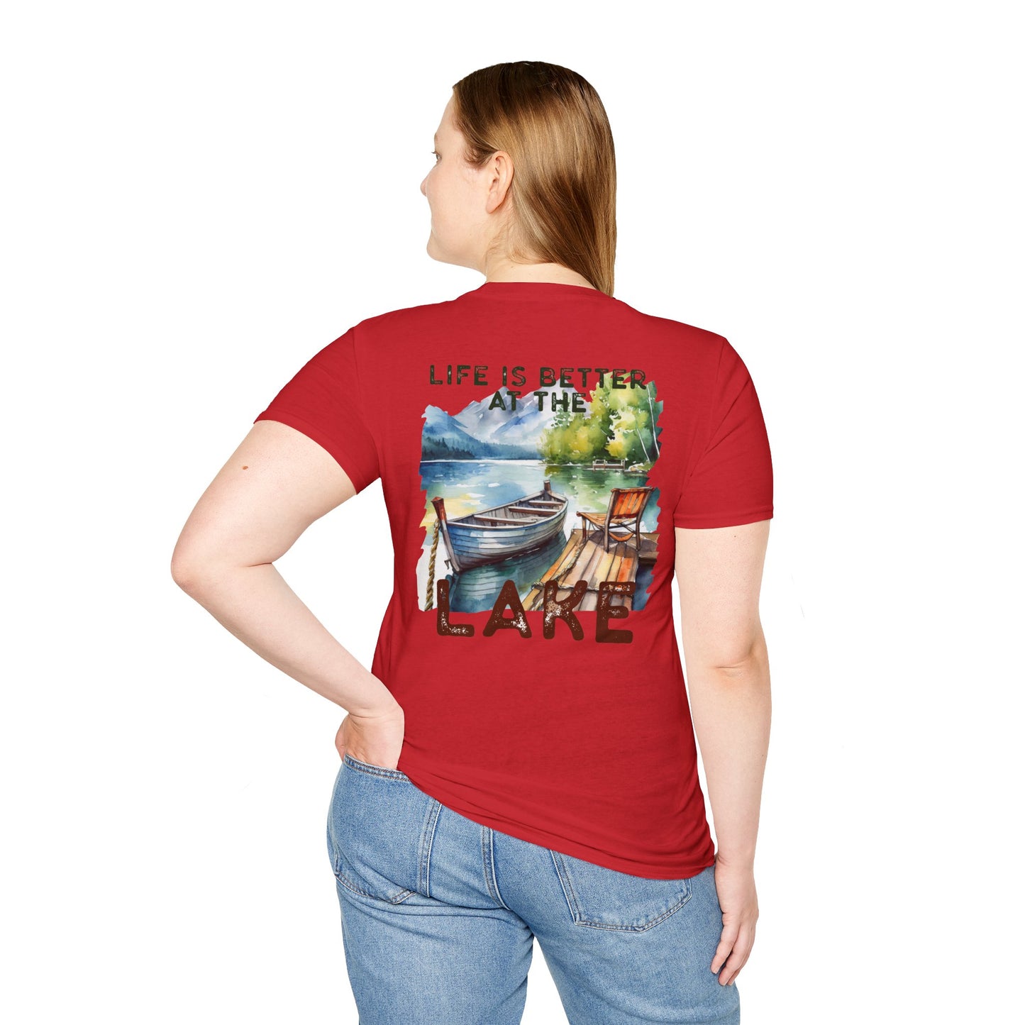 Lake Life T-Shirt — "Life Is Better at the Lake" Boat, Dock & Rocking Chair Design
