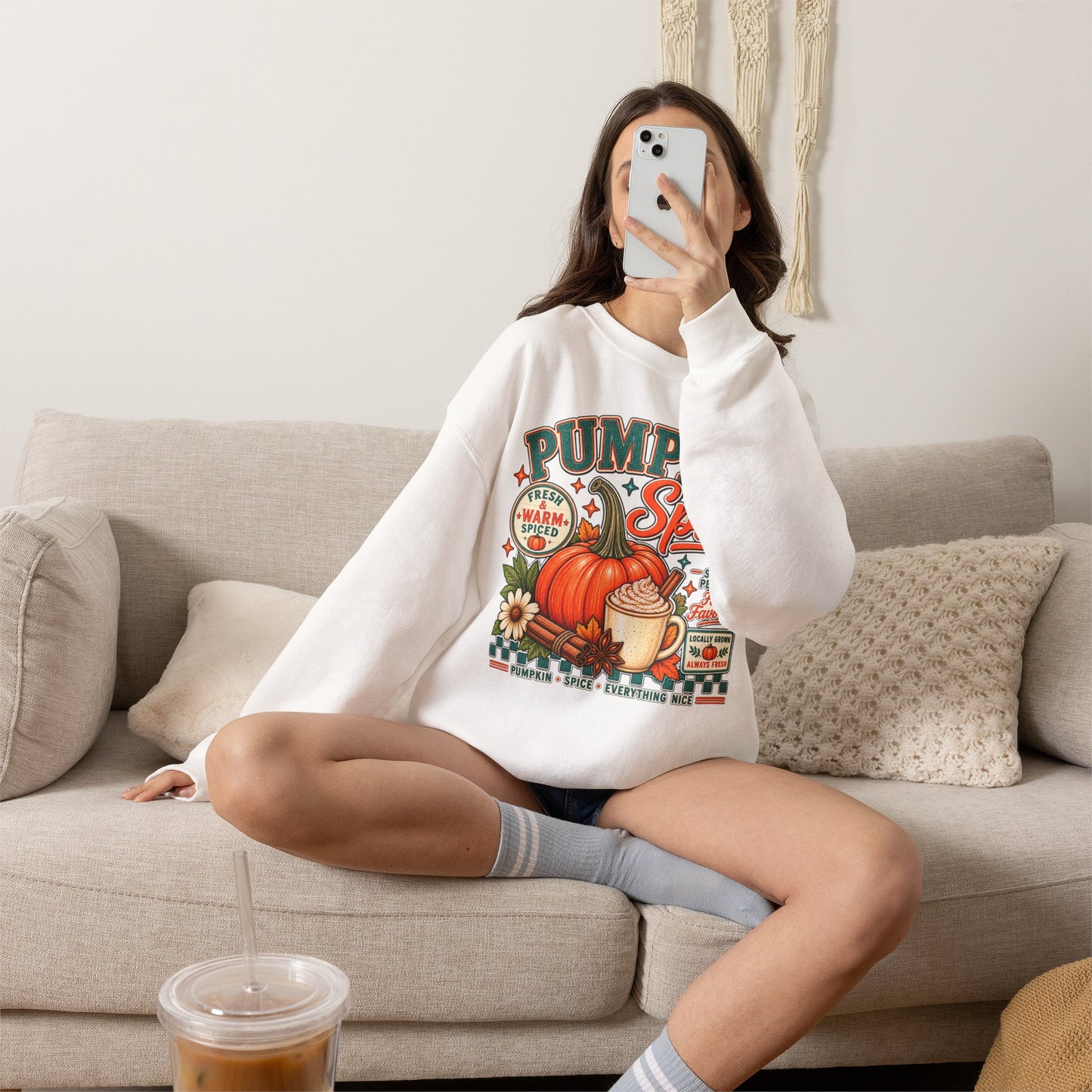 Pumpkin Spice Fall Sweatshirt — Cozy Pumpkin Latte Autumn Graphic