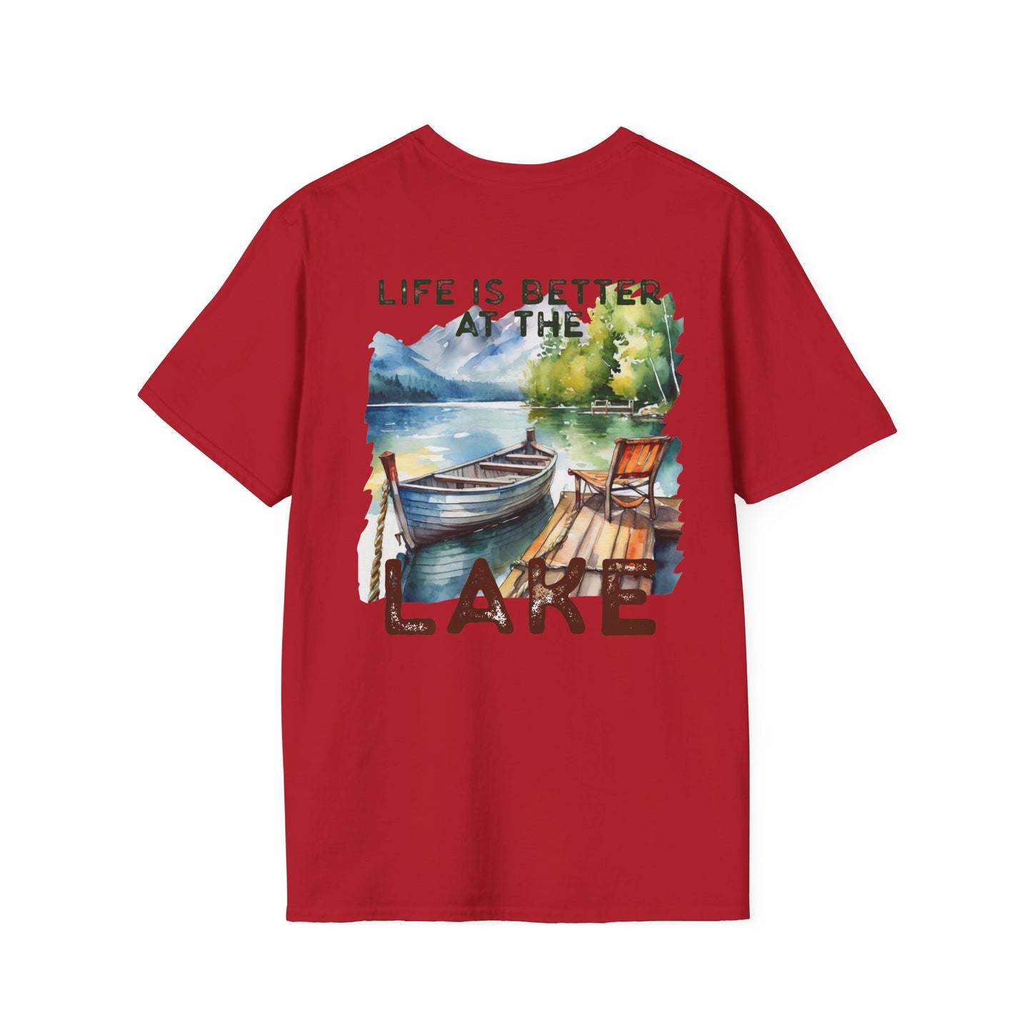 Lake Life T-Shirt — "Life Is Better at the Lake" Boat, Dock & Rocking Chair Design