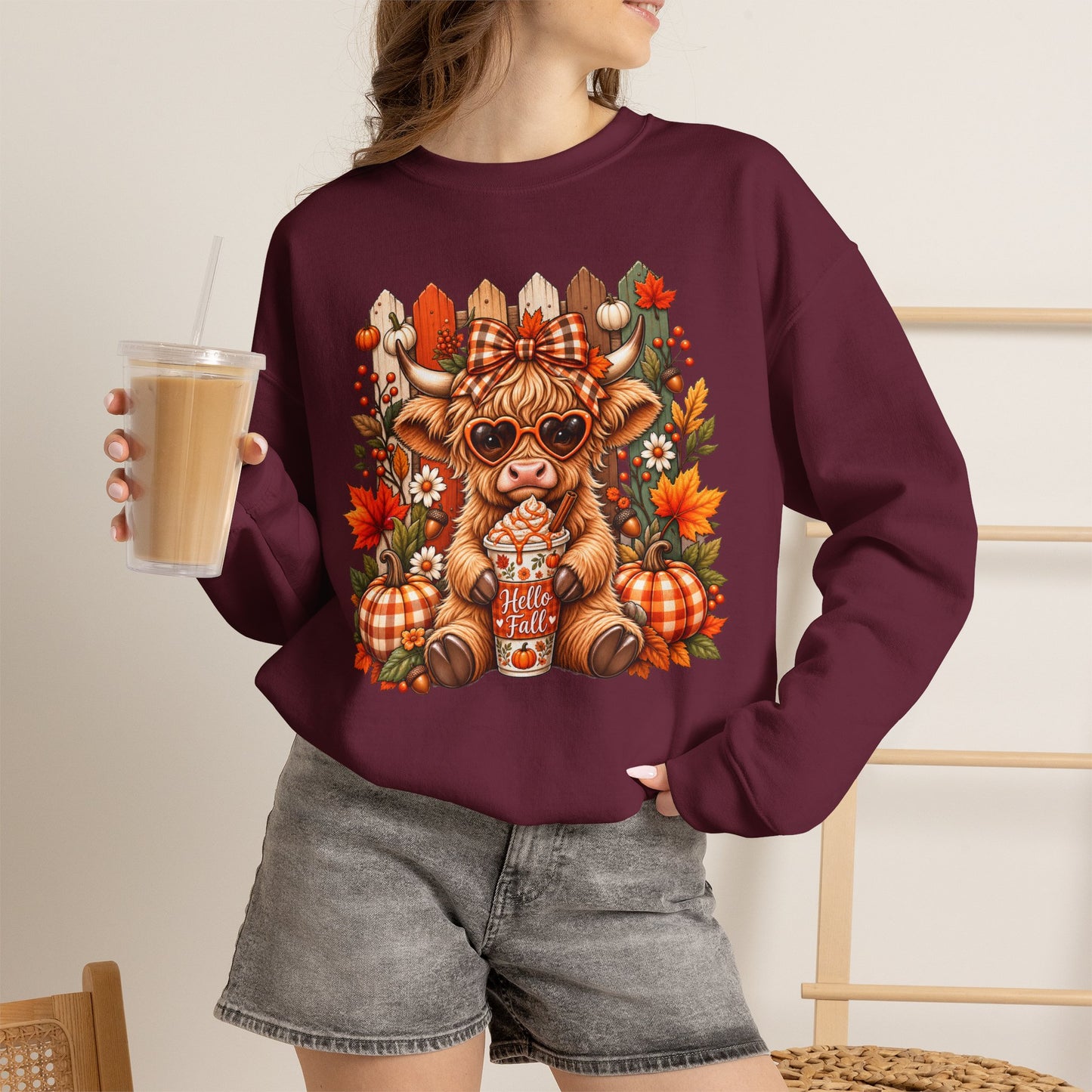 Cute Fall Cow Pumpkin Patch Sweatshirt — Cozy Autumn Crewneck