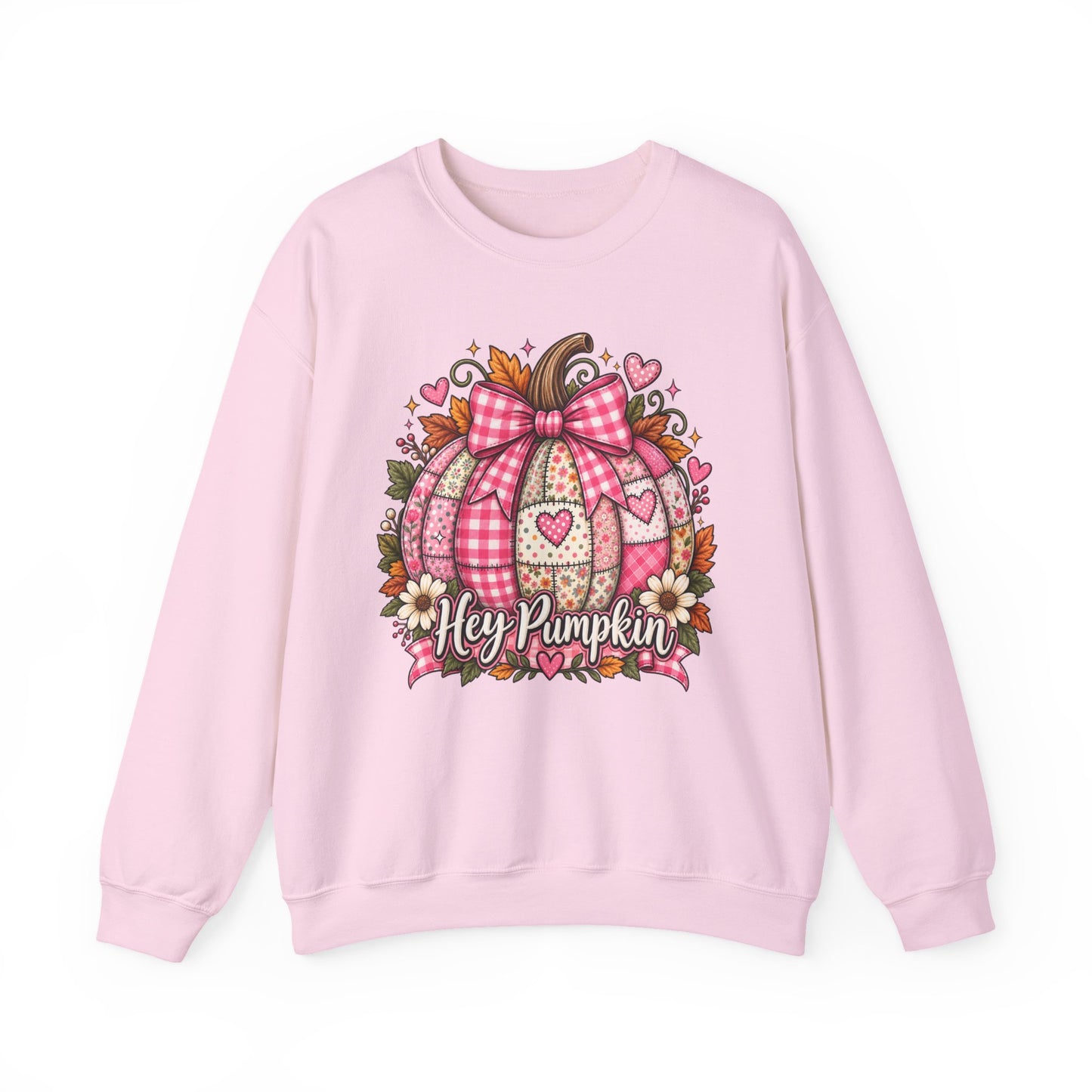 Hey Pumpkin Sweatshirt — Pink Plaid Pumpkin Crewneck for Fall & Valentine’s
