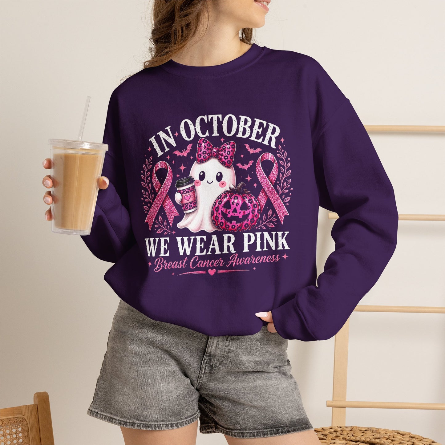 Breast Cancer Awareness Sweatshirt — "In October We Wear Pink" Cute Unicorn Design