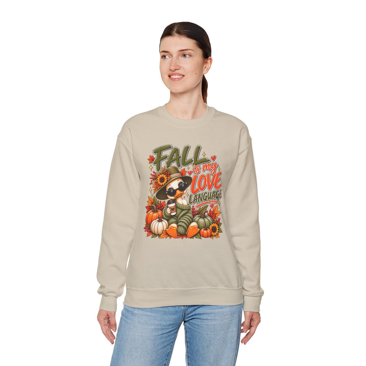 Fall Is My Love Language Sweatshirt — Cute Duck & Pumpkin Autumn Crewneck