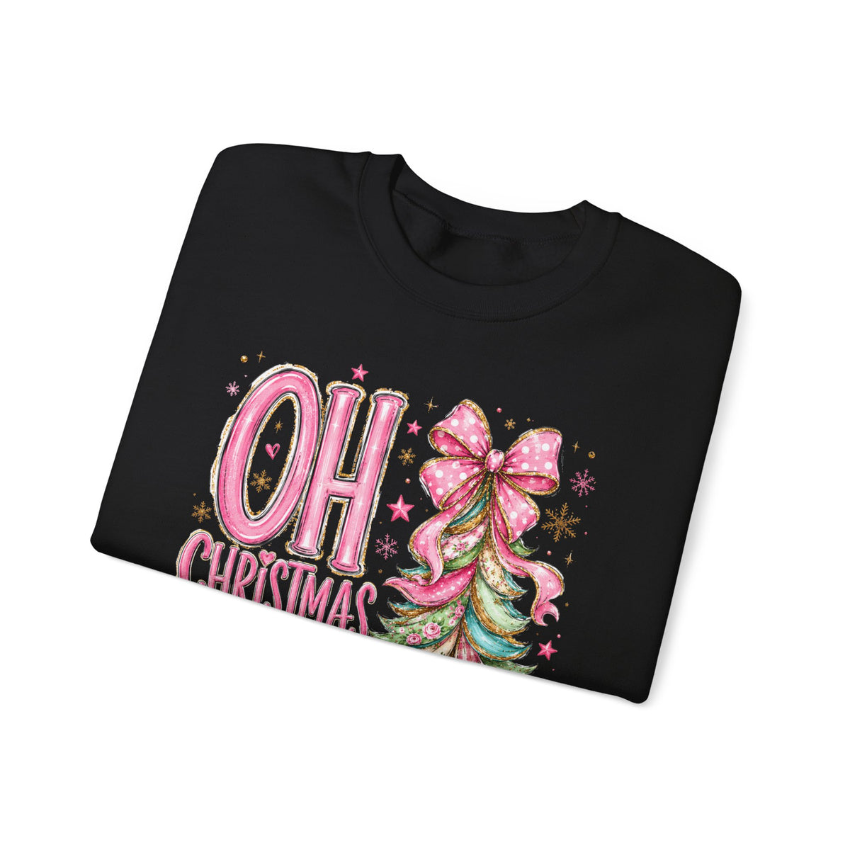 Oh Christmas Tree Sweatshirt | Pink Bow Christmas Crewneck for Women | Girly Holiday Graphic Sweatshirt