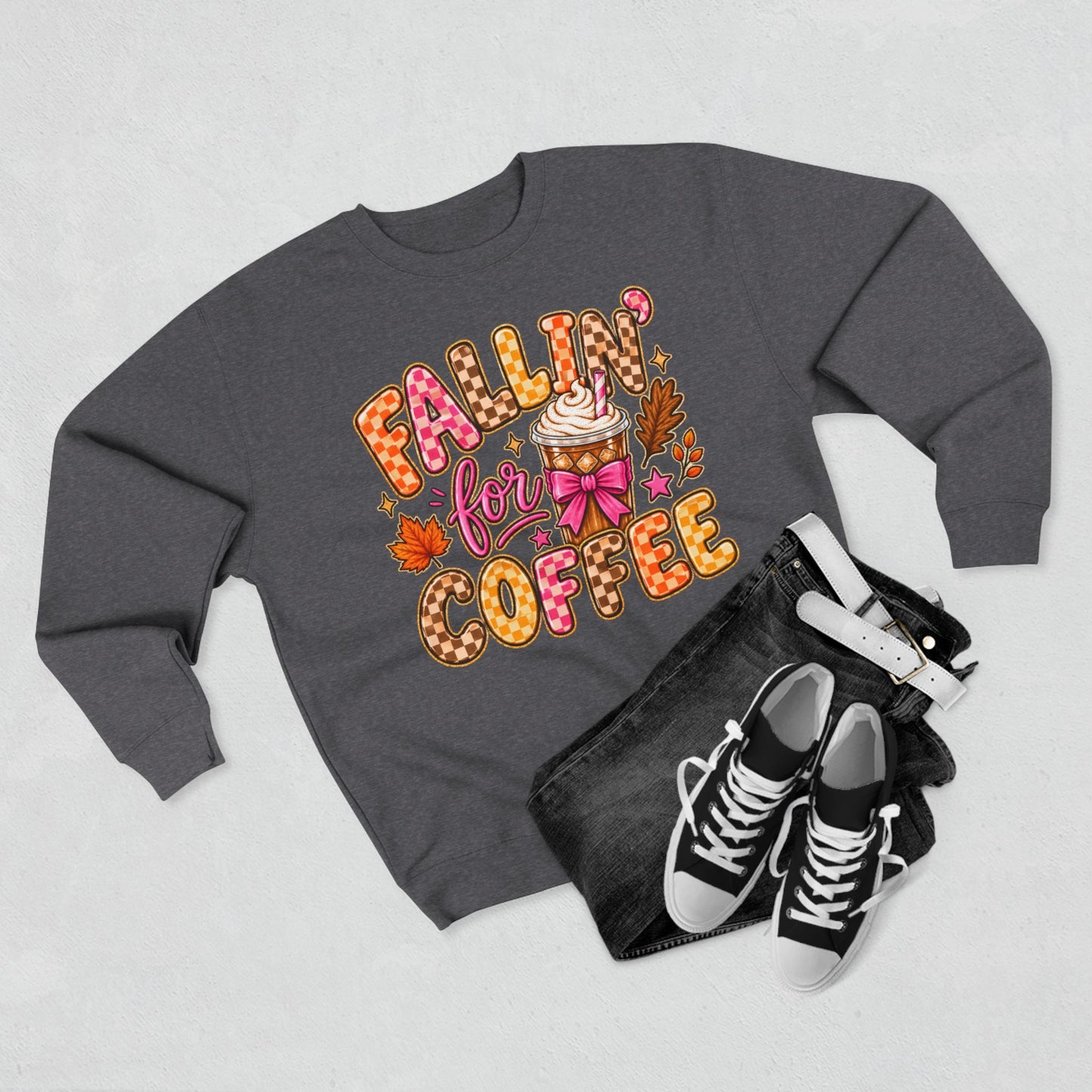 Falling for Coffee Sweatshirt | Fall Coffee Illustration, Leaves, Whipped Cream