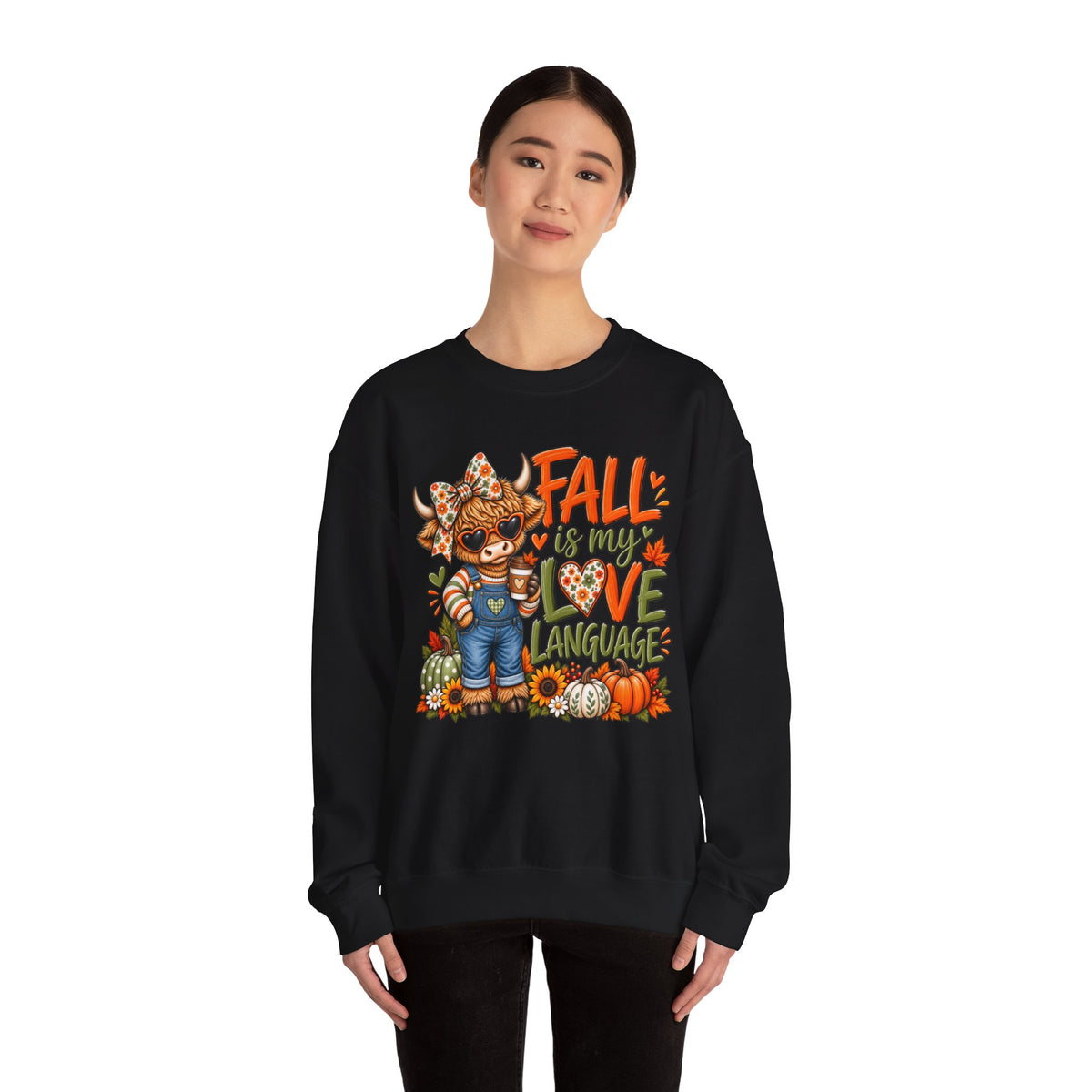 Fall Is My Love Language Sweatshirt — Cute Autumn Cow Graphic Crewneck