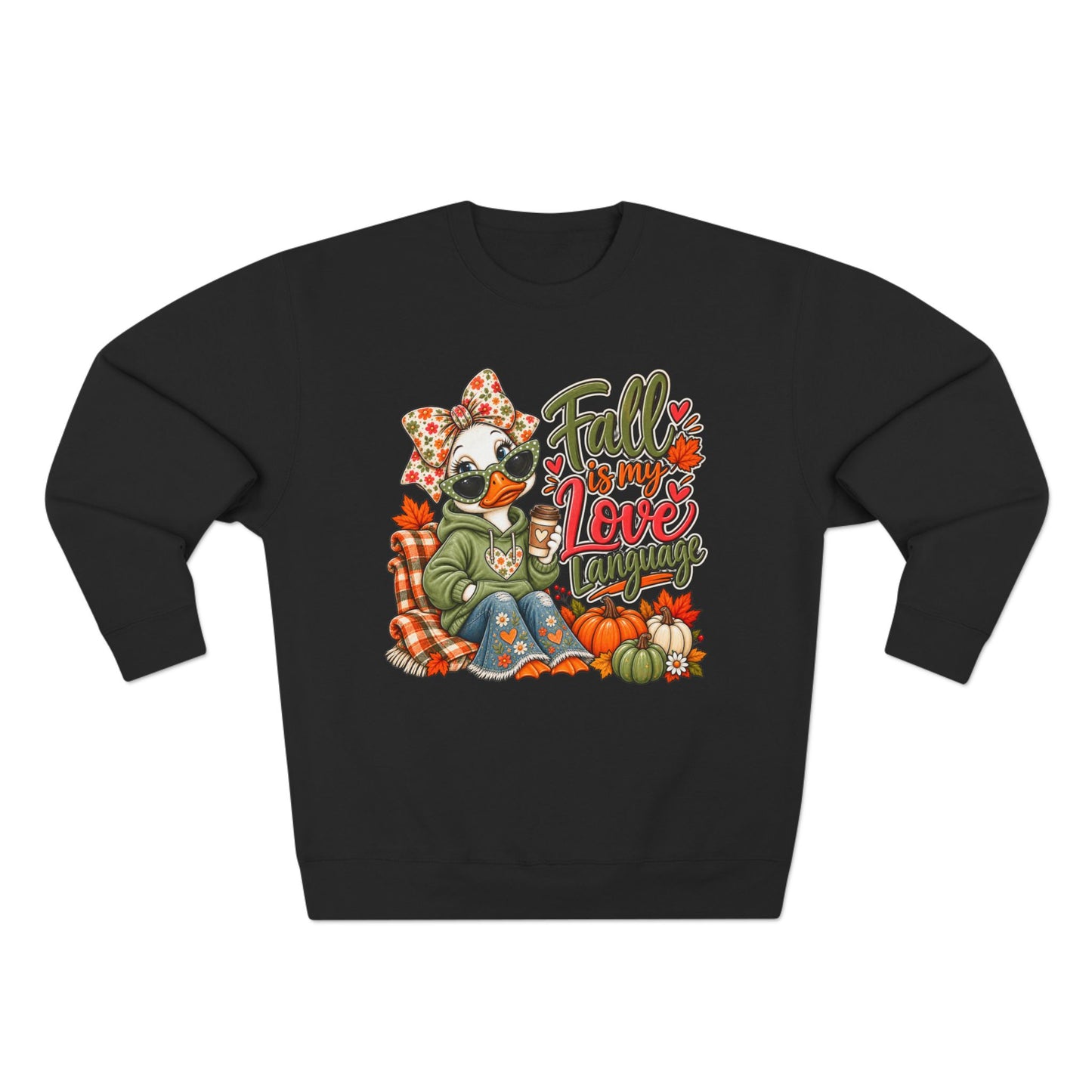 Fall Is My Love Language Sweatshirt — Cozy Autumn Duck Design with Pumpkins