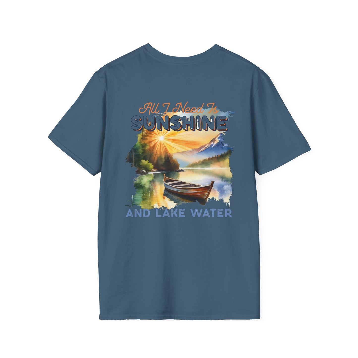 Sunshine & Lake Water Sunset T-Shirt — Boat on Lake View